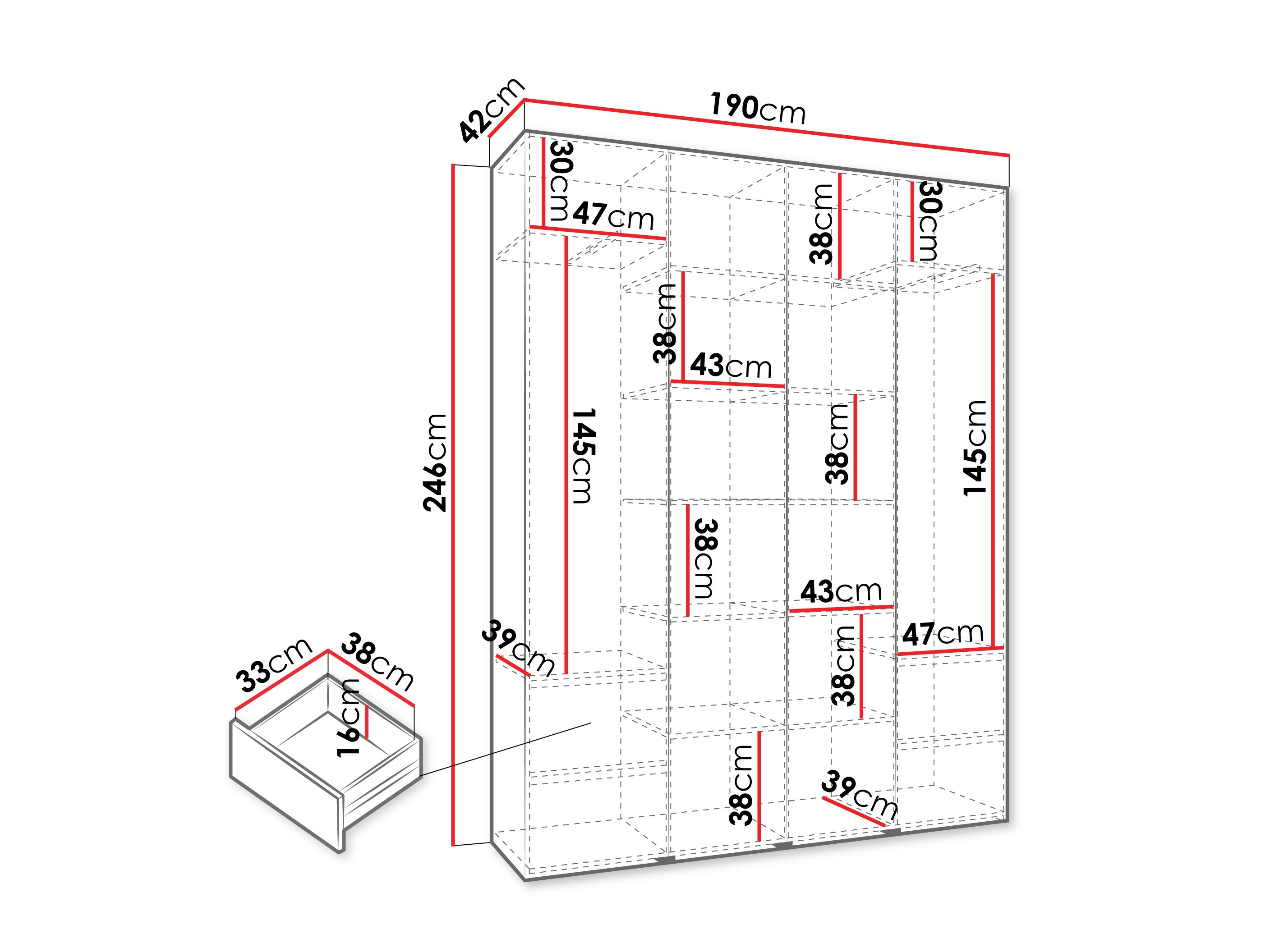 Riidekapp Hartford 554 (Valge)