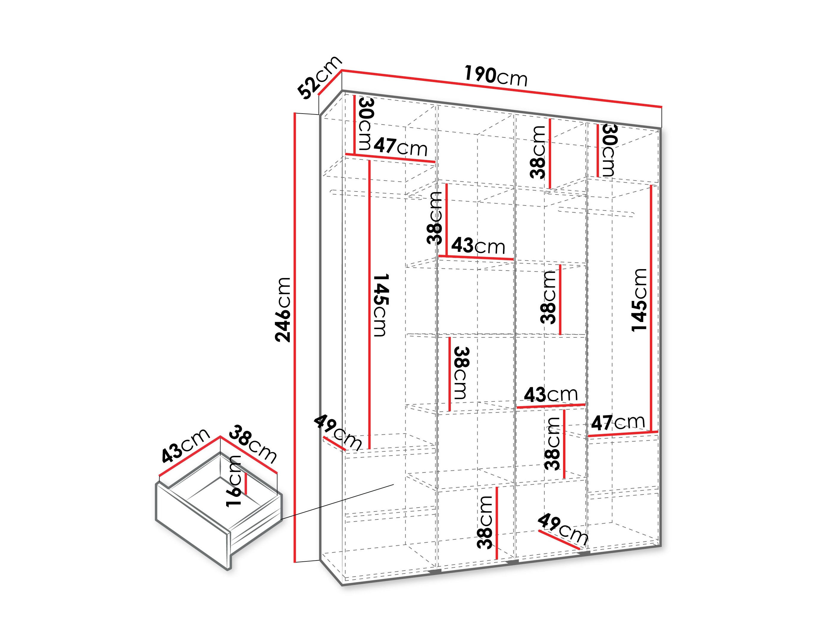 Riidekapp Hartford 554 (Valge)