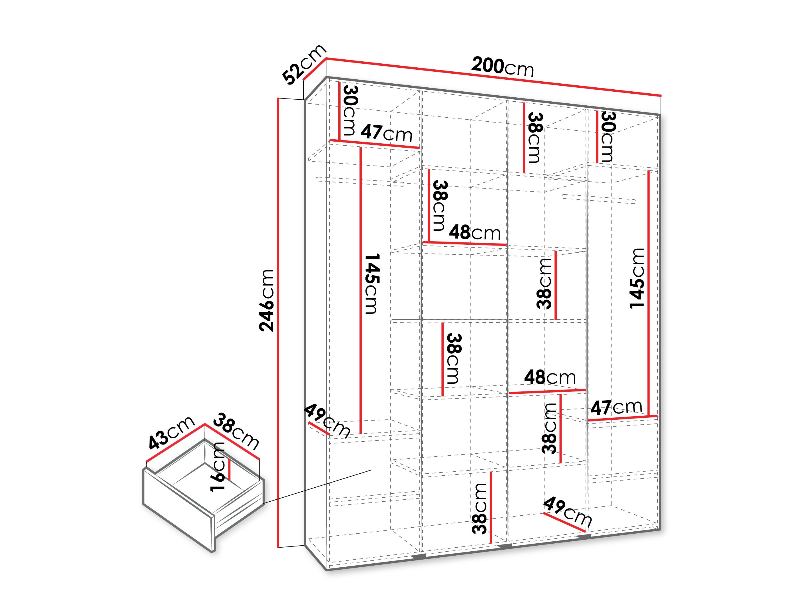 Riidekapp Hartford 554 (Valge)