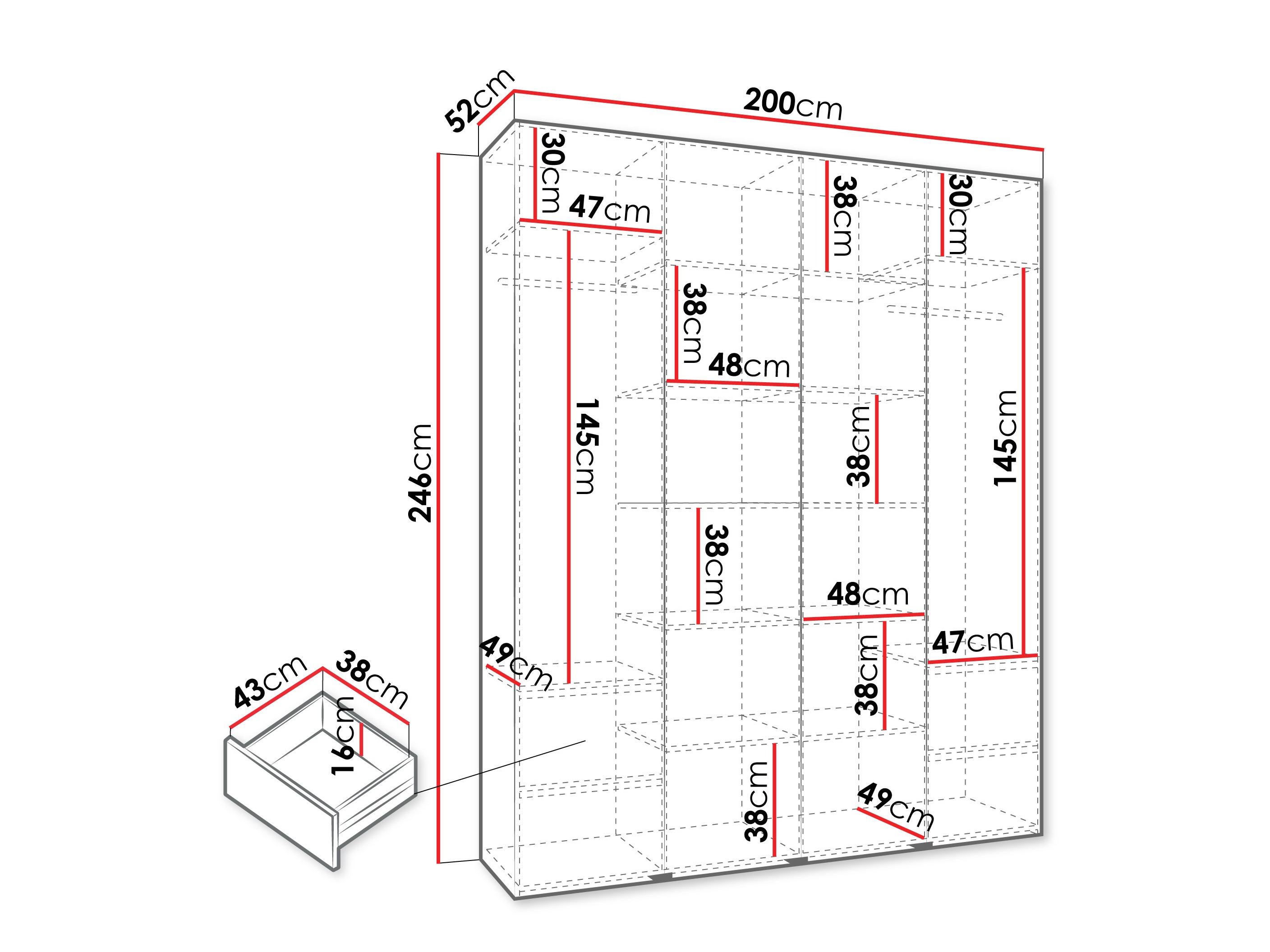 Riidekapp Hartford 554 (Valge)