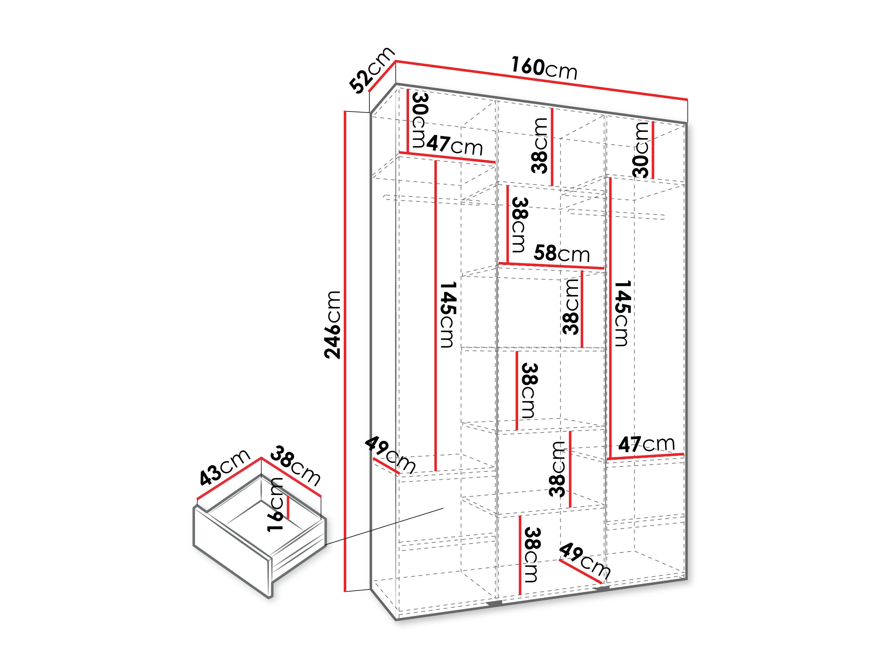 Riidekapp Hartford 544 (Valge)