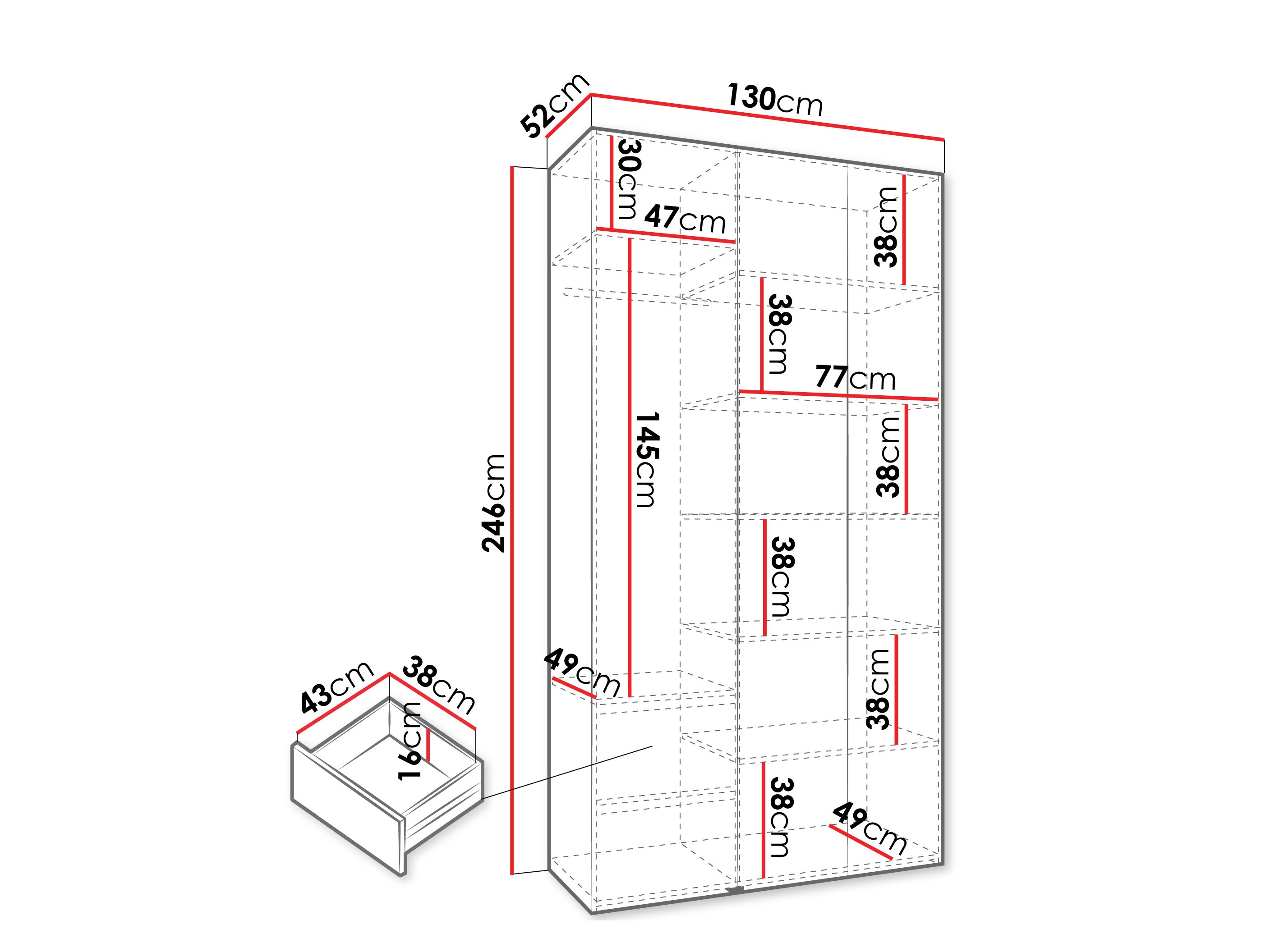 Riidekapp Hartford 563 (Valge)