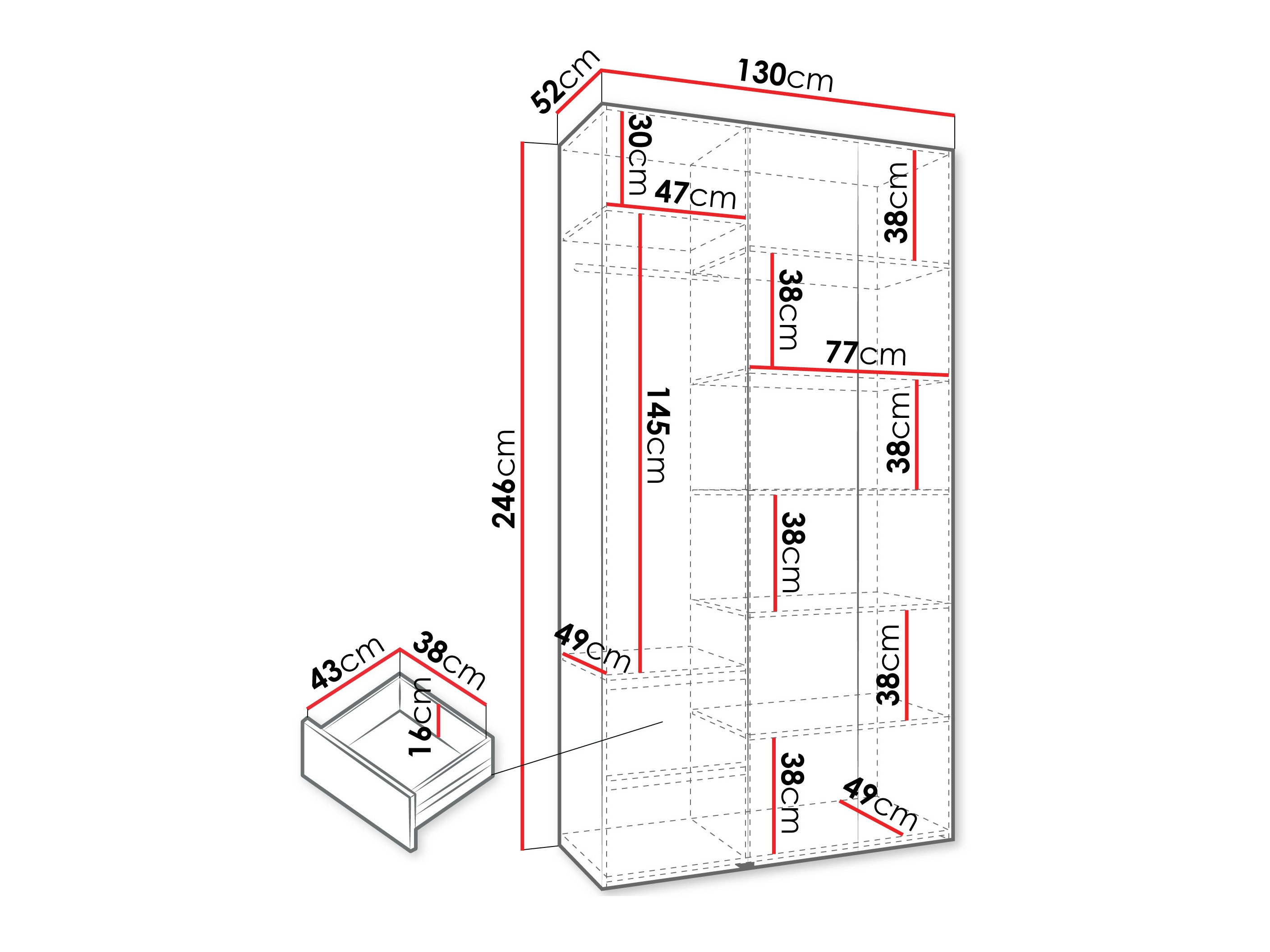Riidekapp Hartford 563 (Valge)