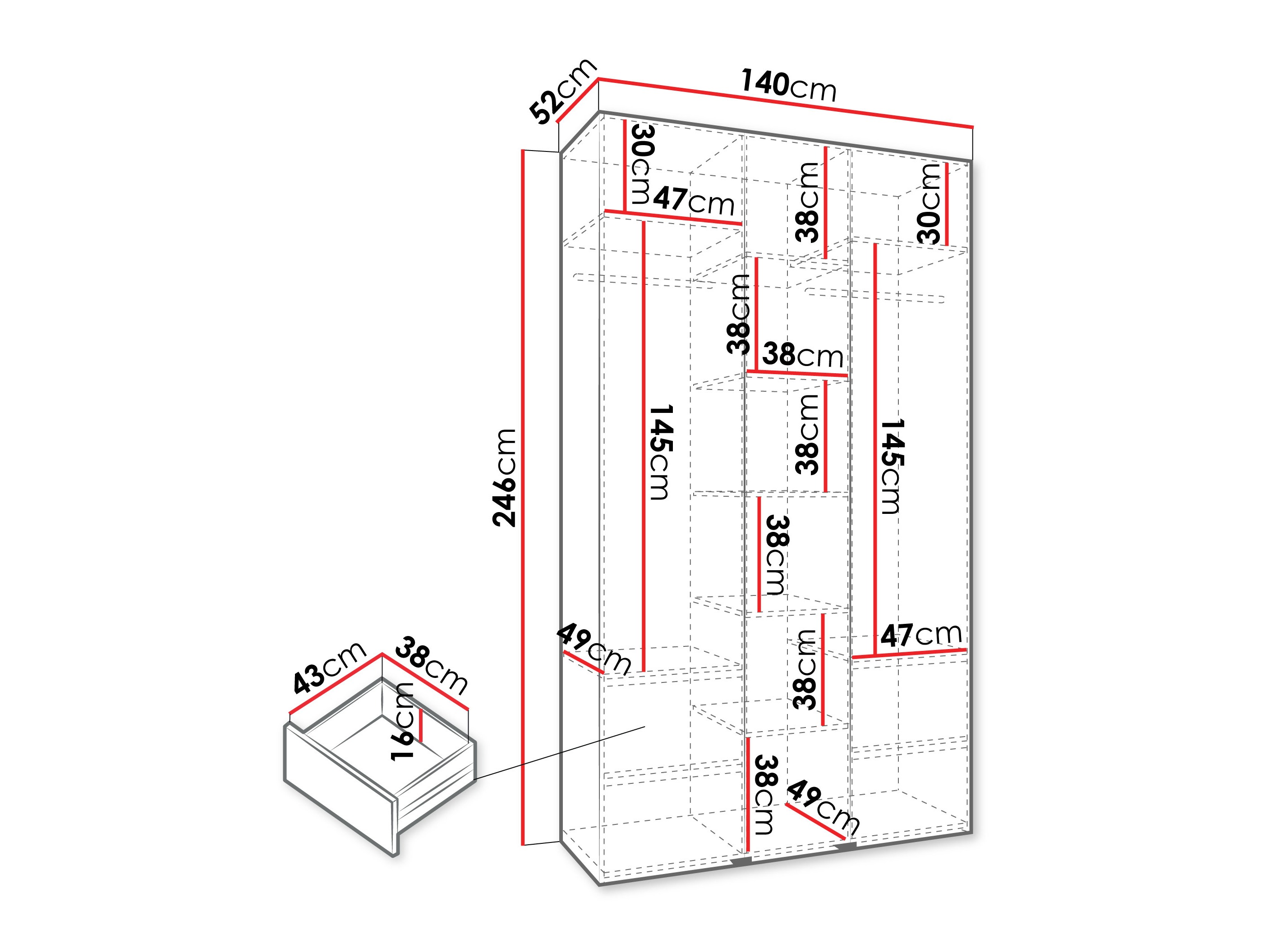 Riidekapp Hartford 563 (Valge)