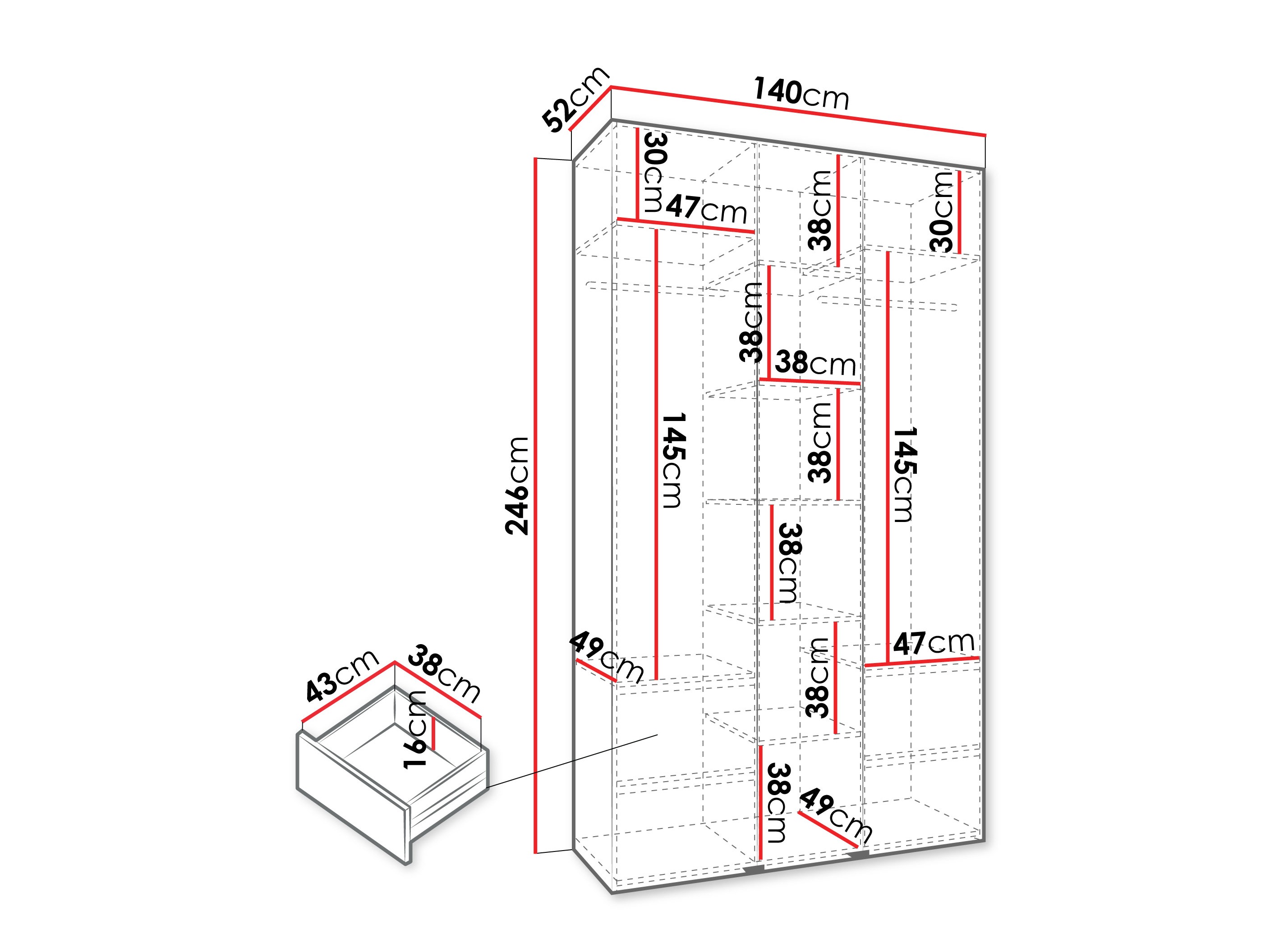 Riidekapp Hartford 563 (Valge)