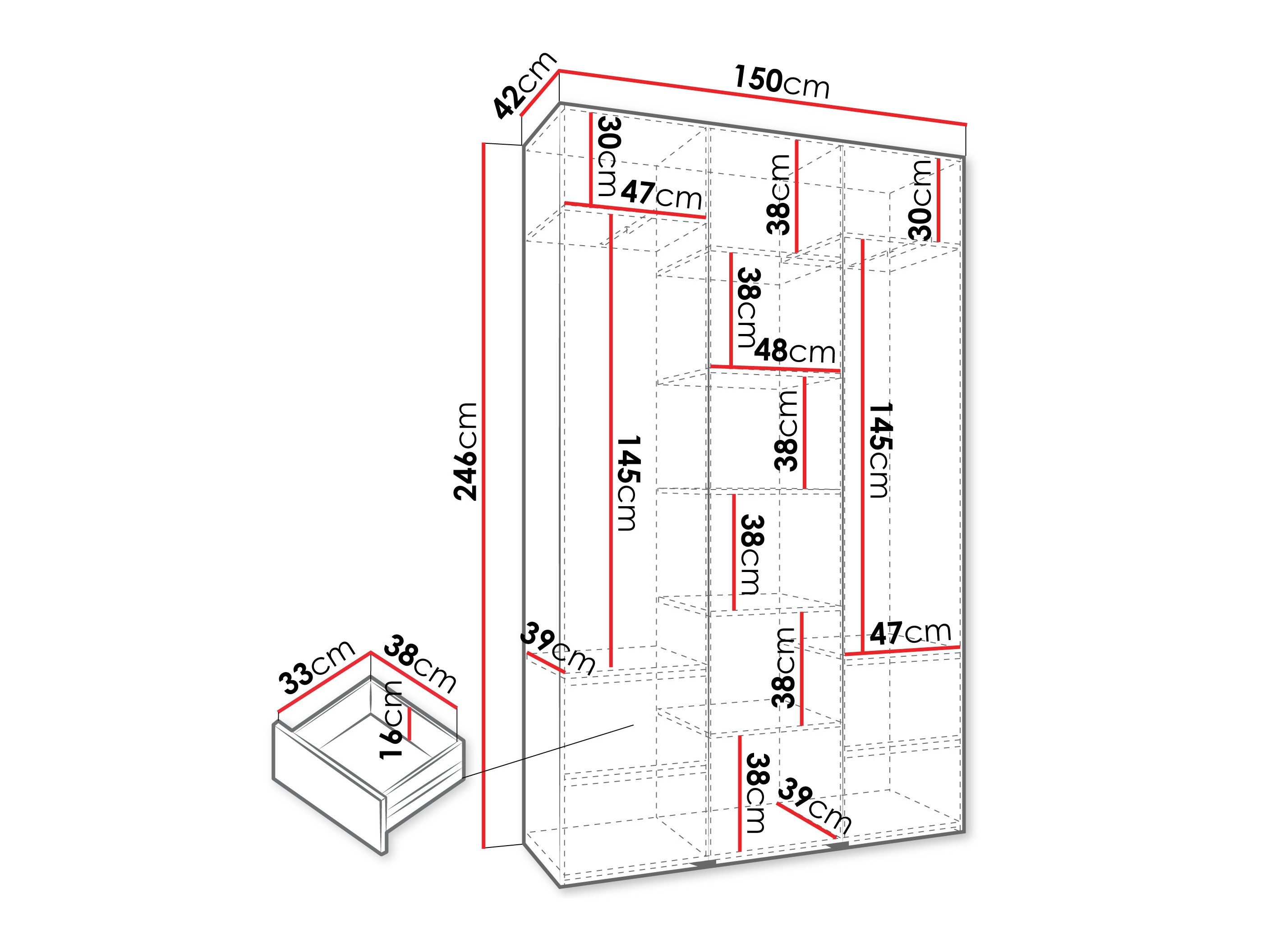 Riidekapp Hartford 563 (Valge)