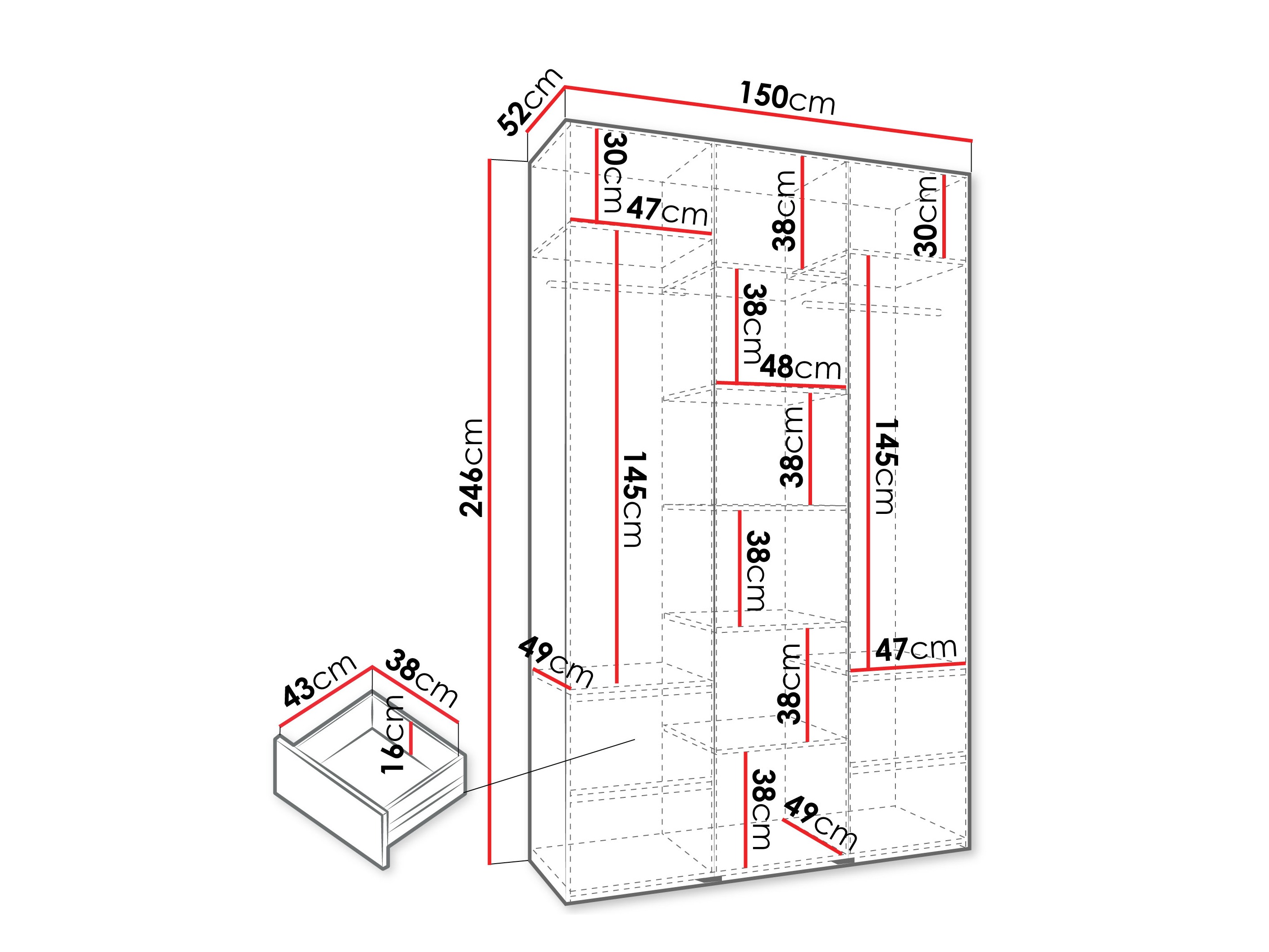 Riidekapp Hartford 563 (Valge)