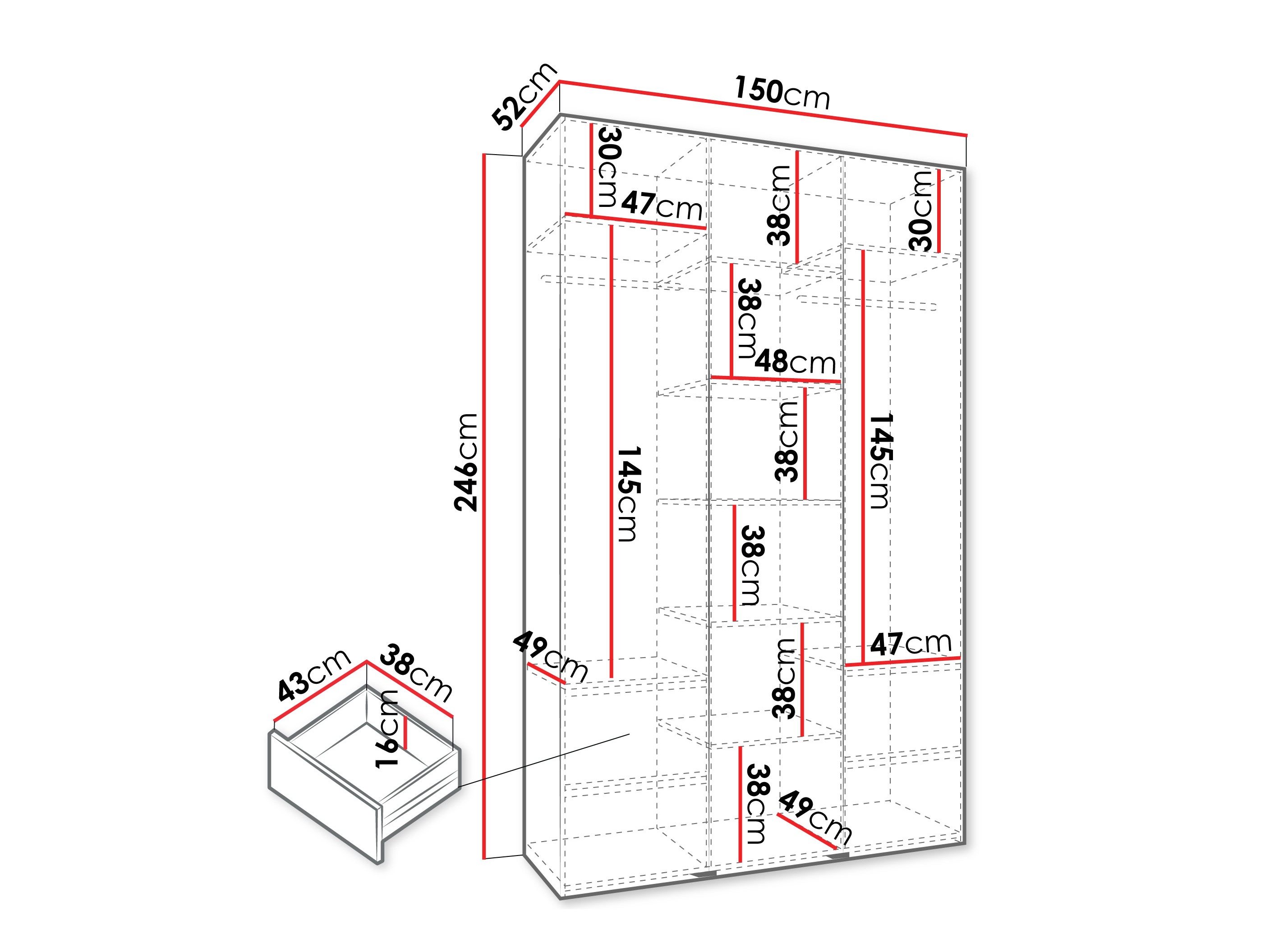 Riidekapp Hartford 563 (Valge)