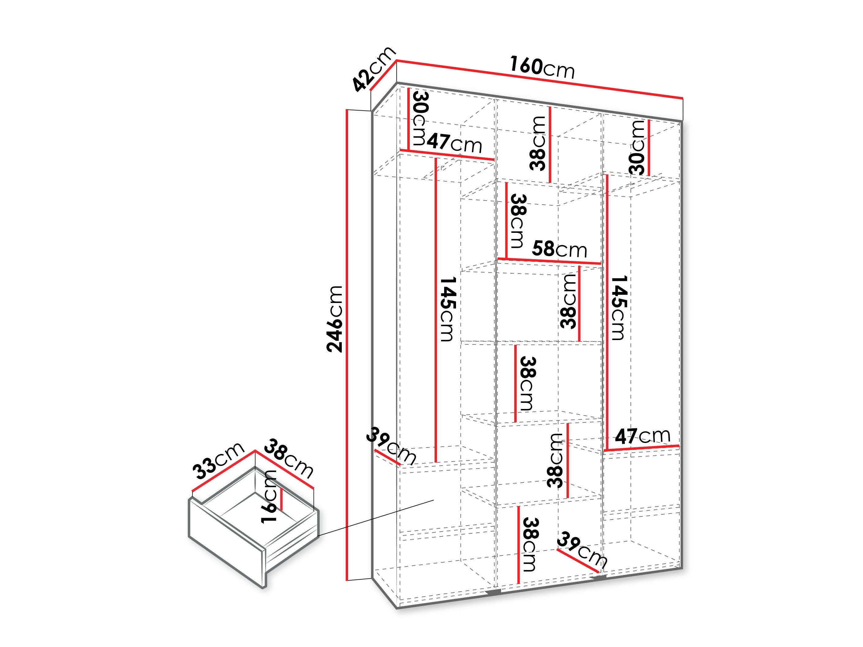 Riidekapp Hartford 563 (Valge)