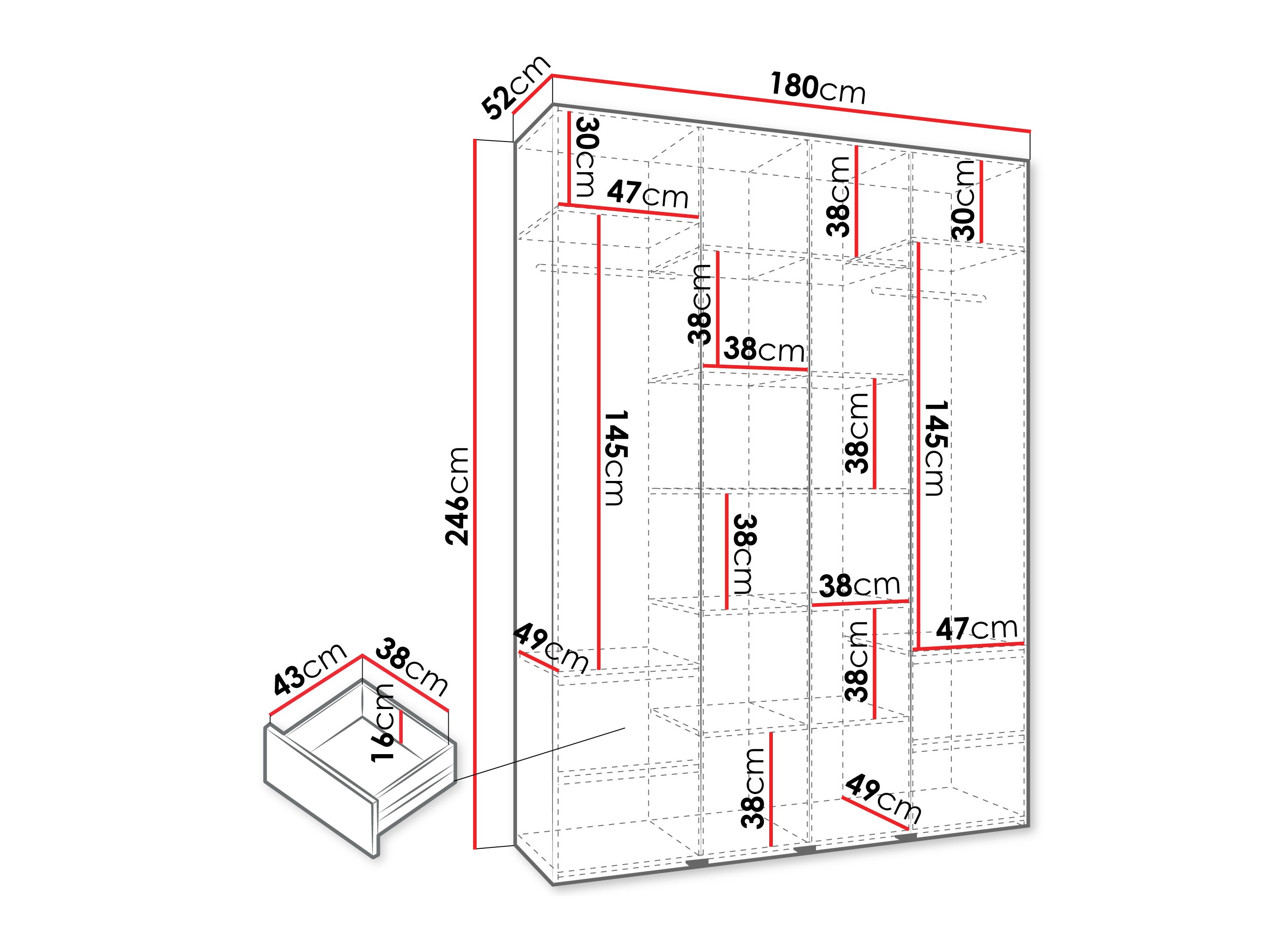 Riidekapp Hartford 564 (Valge)