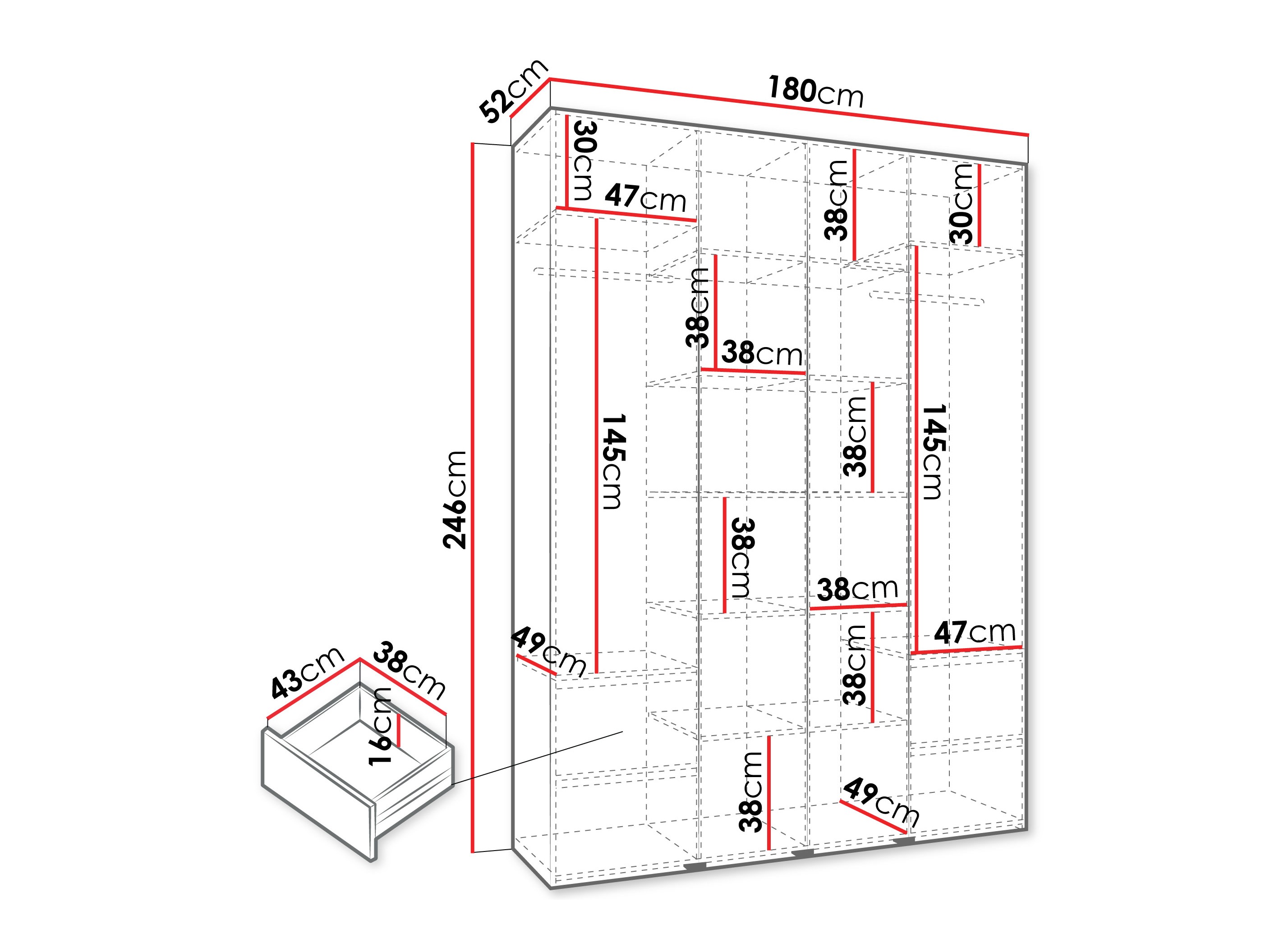 Riidekapp Hartford 564 (Valge)