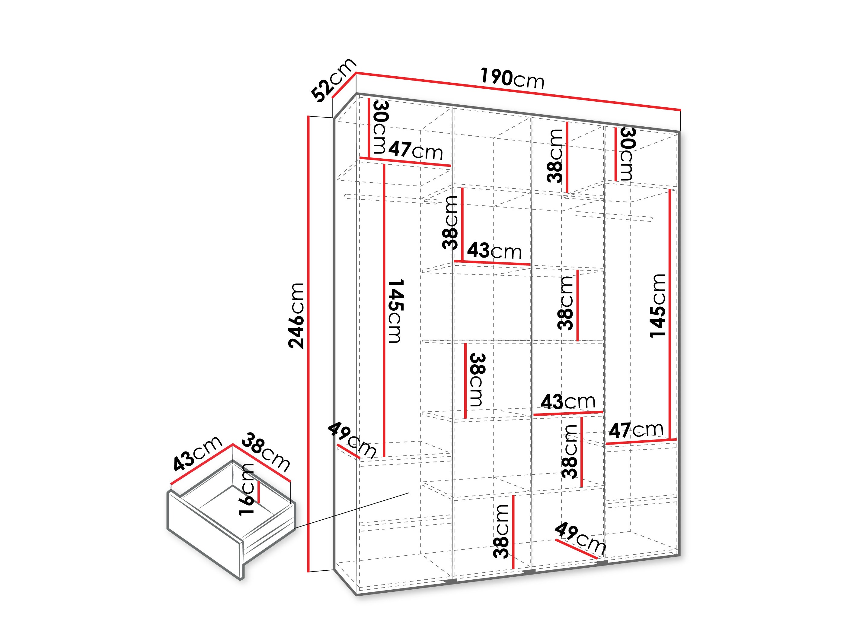 Riidekapp Hartford 564 (Valge)