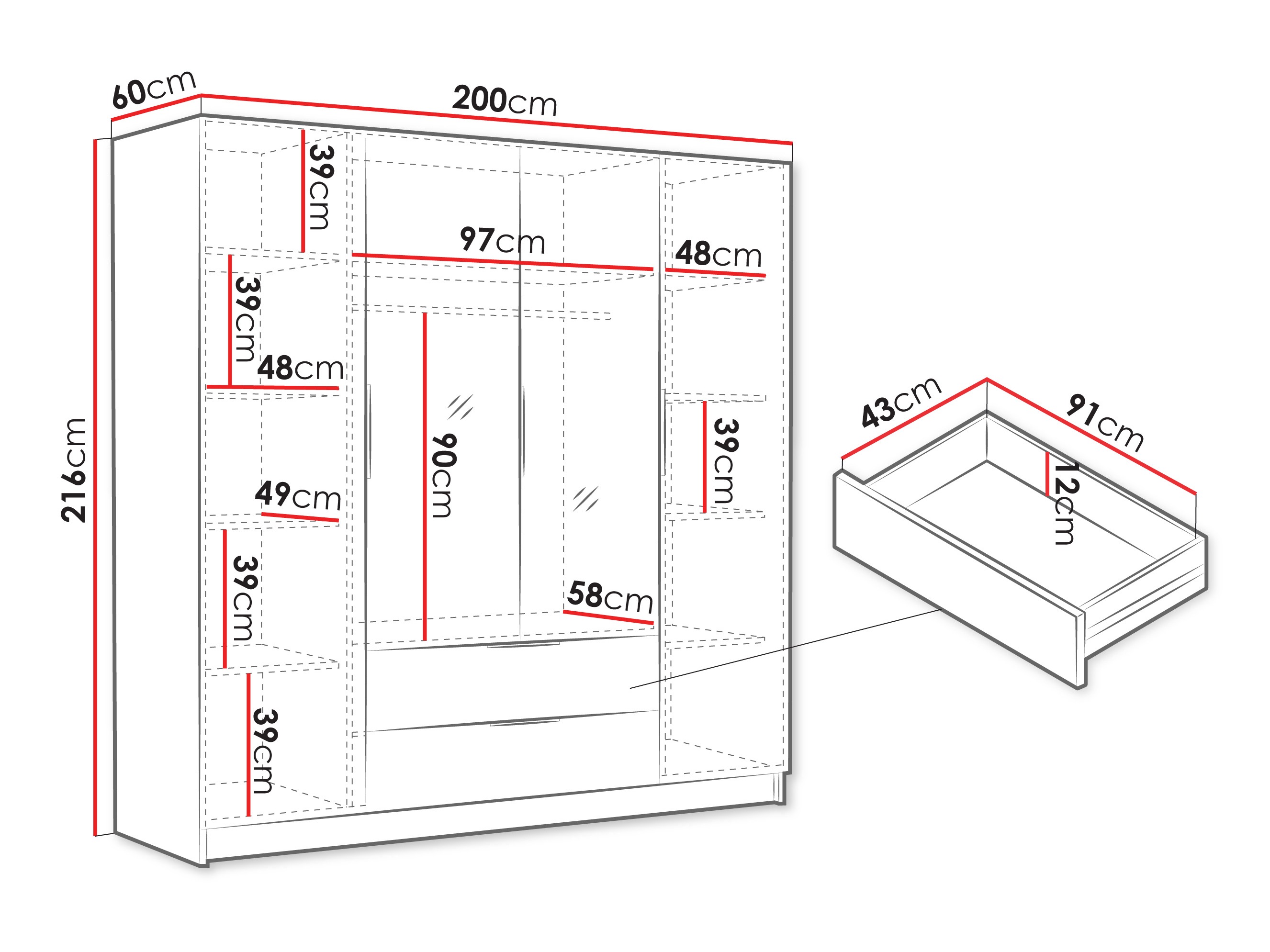 Riidekapp Closico 201 (Valge)