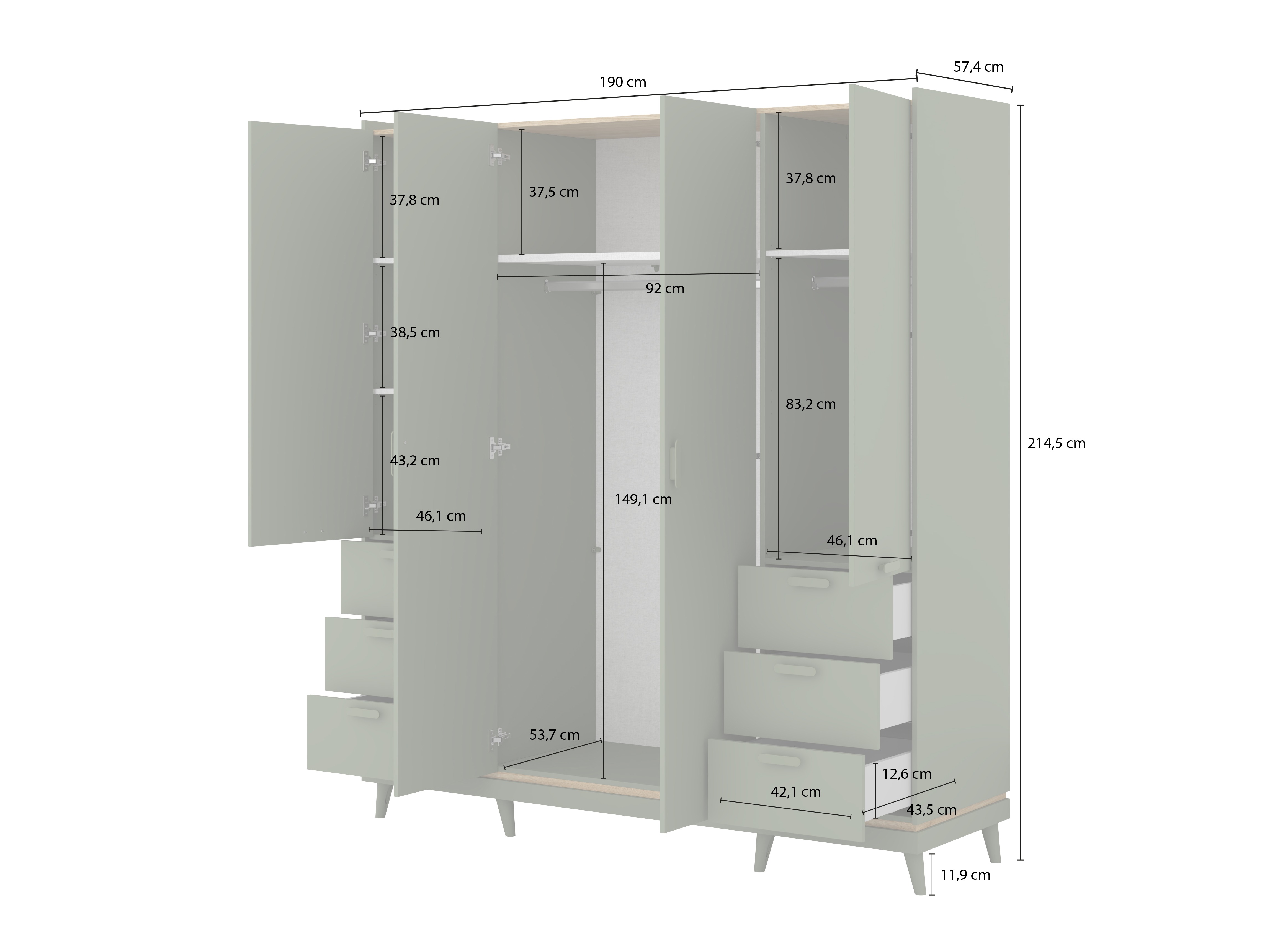 Riidekapp Fertalu 101 (Roheline + Tamm)
