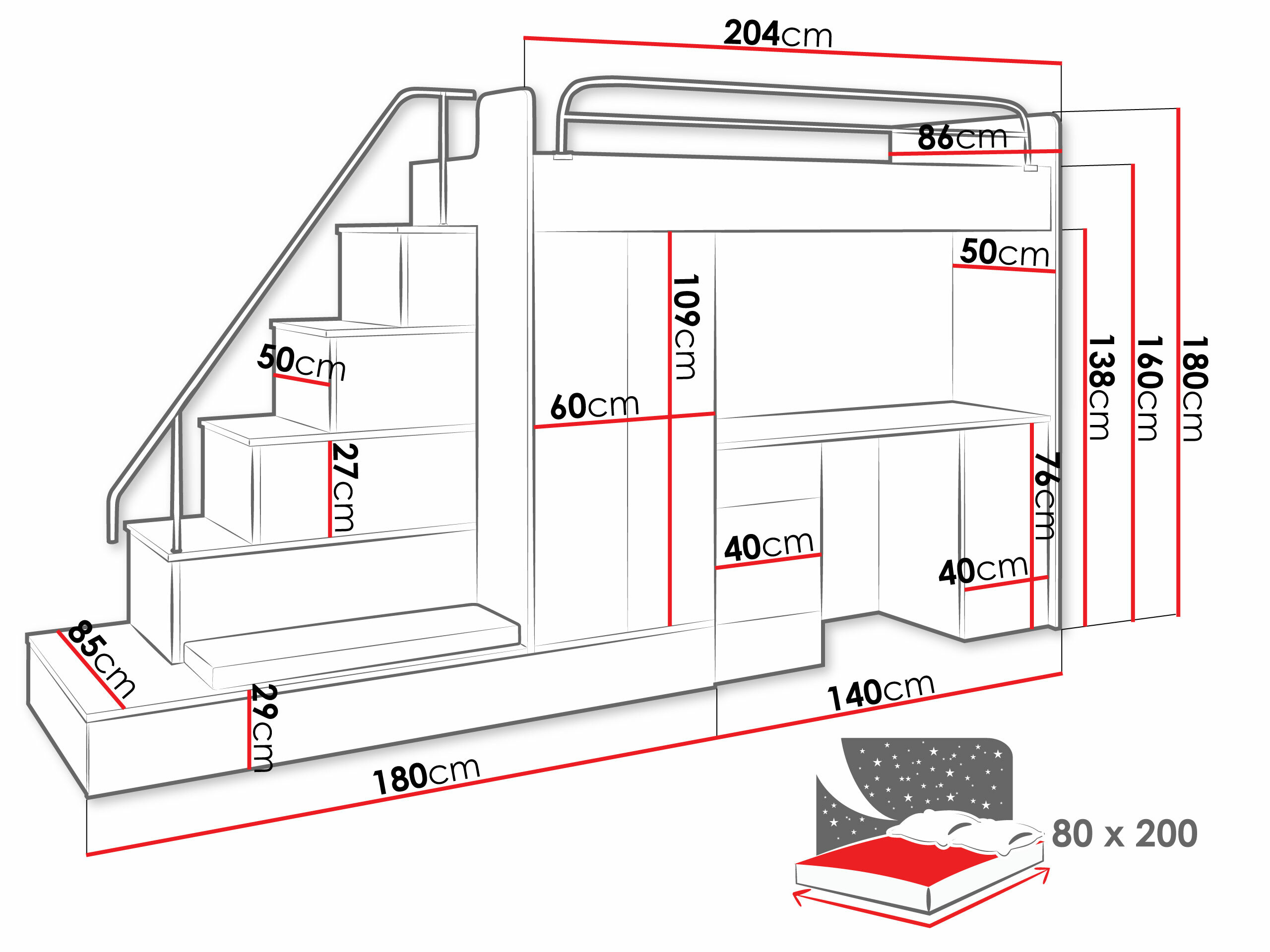 Lastetoa komplekt Campus I (Valge + Läikiv valge + Läikiv hall)