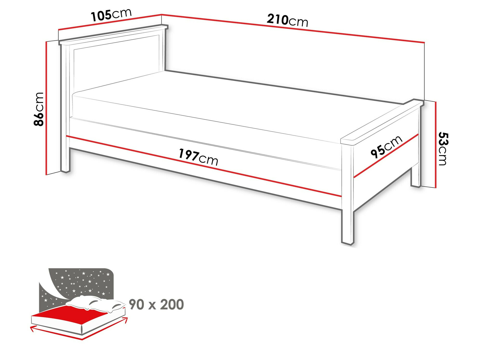 Voodi Romelbo 148 (Valge + Tamm)