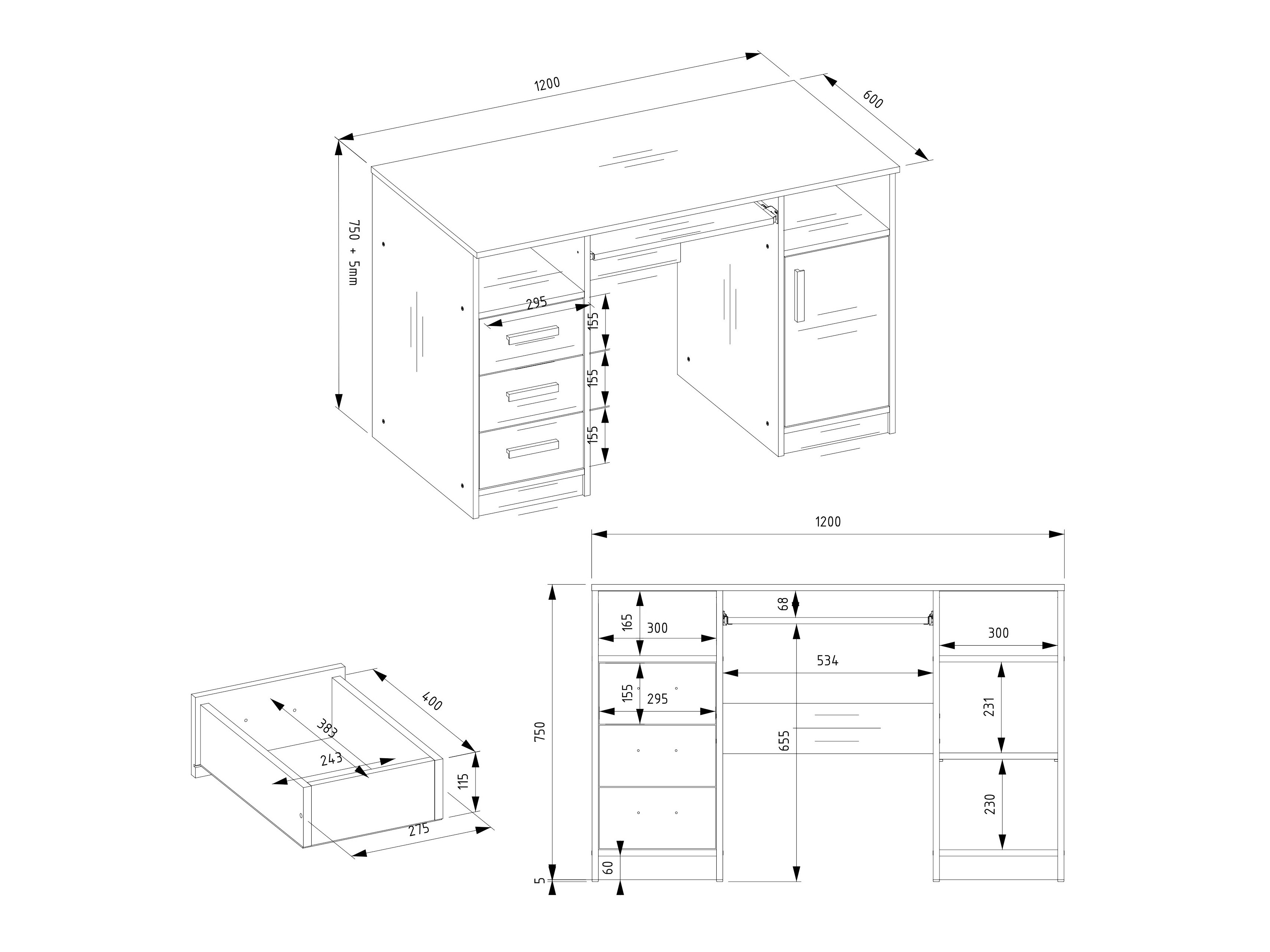 Kirjutuslaud Mandeville 330 (Antratsiit + Valge)
