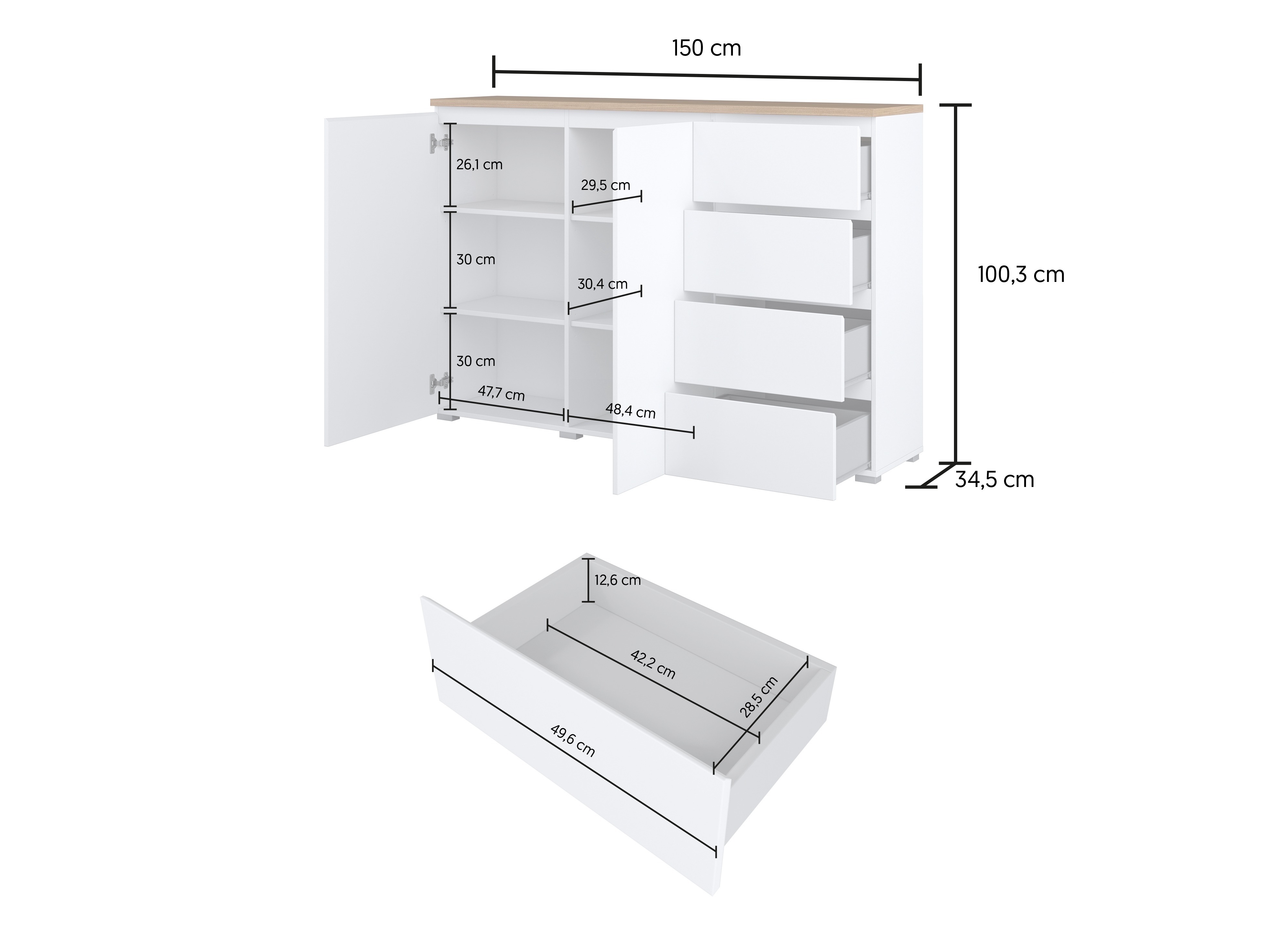 Kummut Baletu 109 (Valge + Tamm)