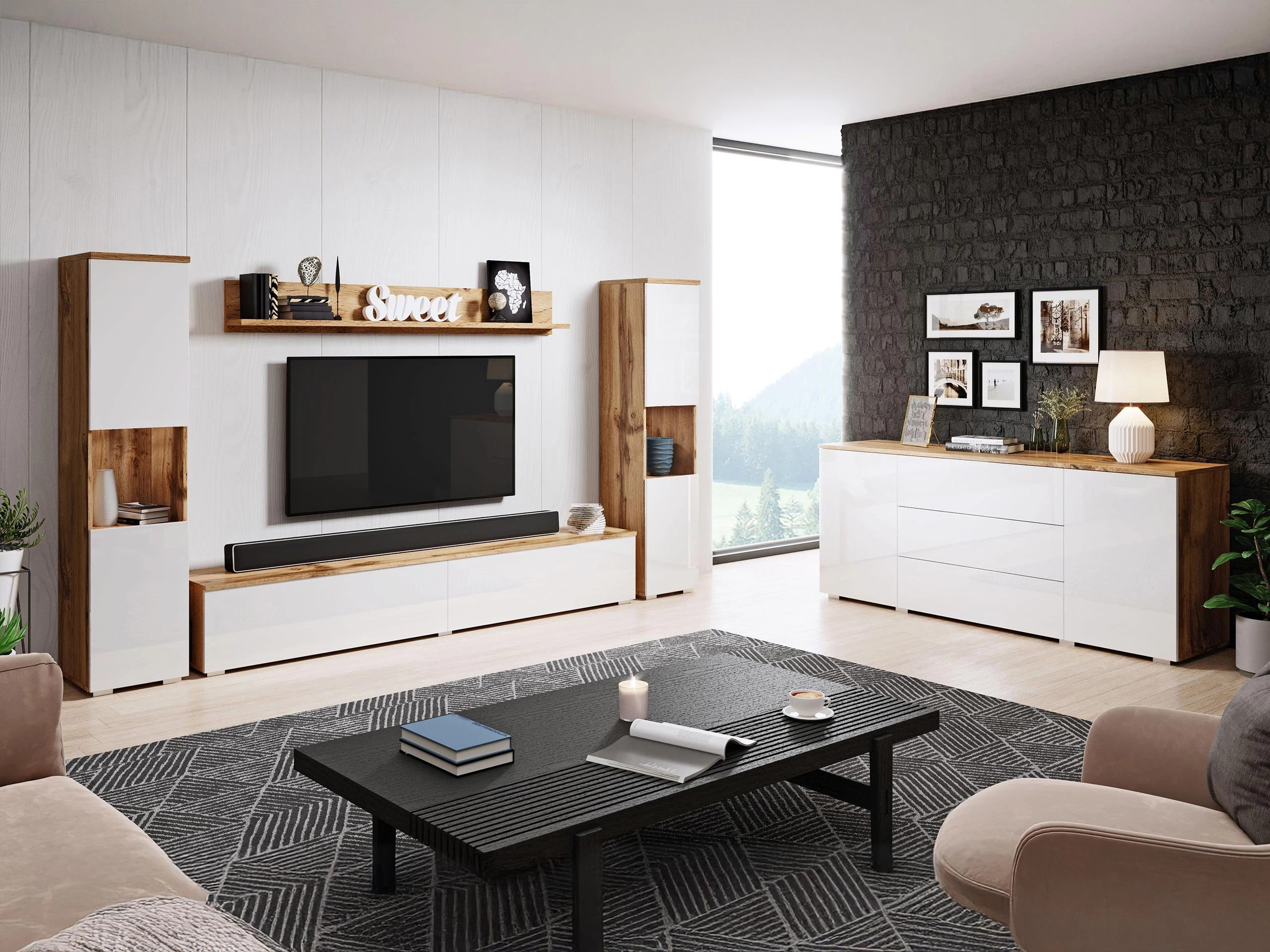 Elutoa komplekt Sarasota 133 (Wotani tamm + Läikiv valge)