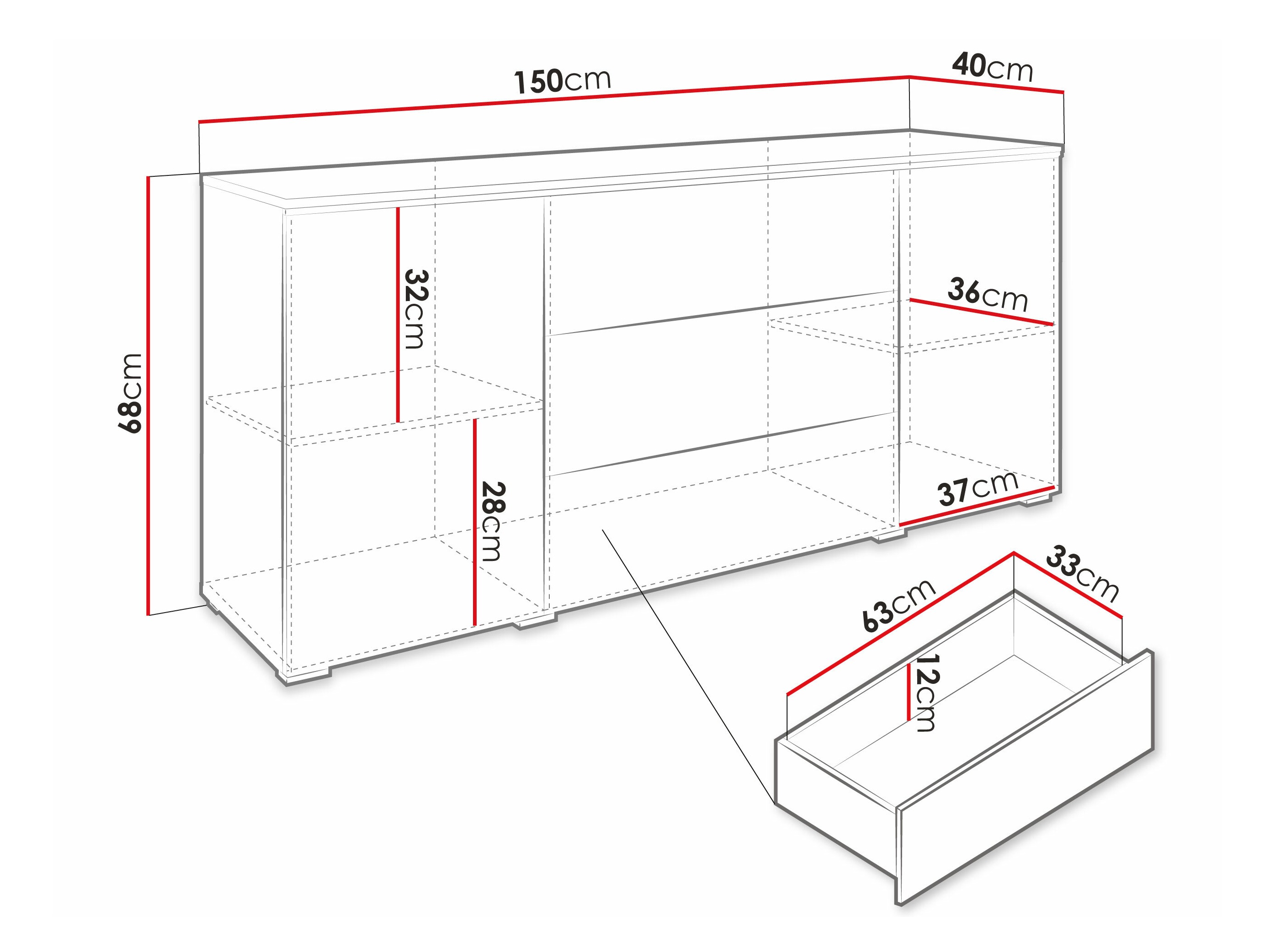 Kummut Sarasota 142 (Betoon + Läikiv valge)