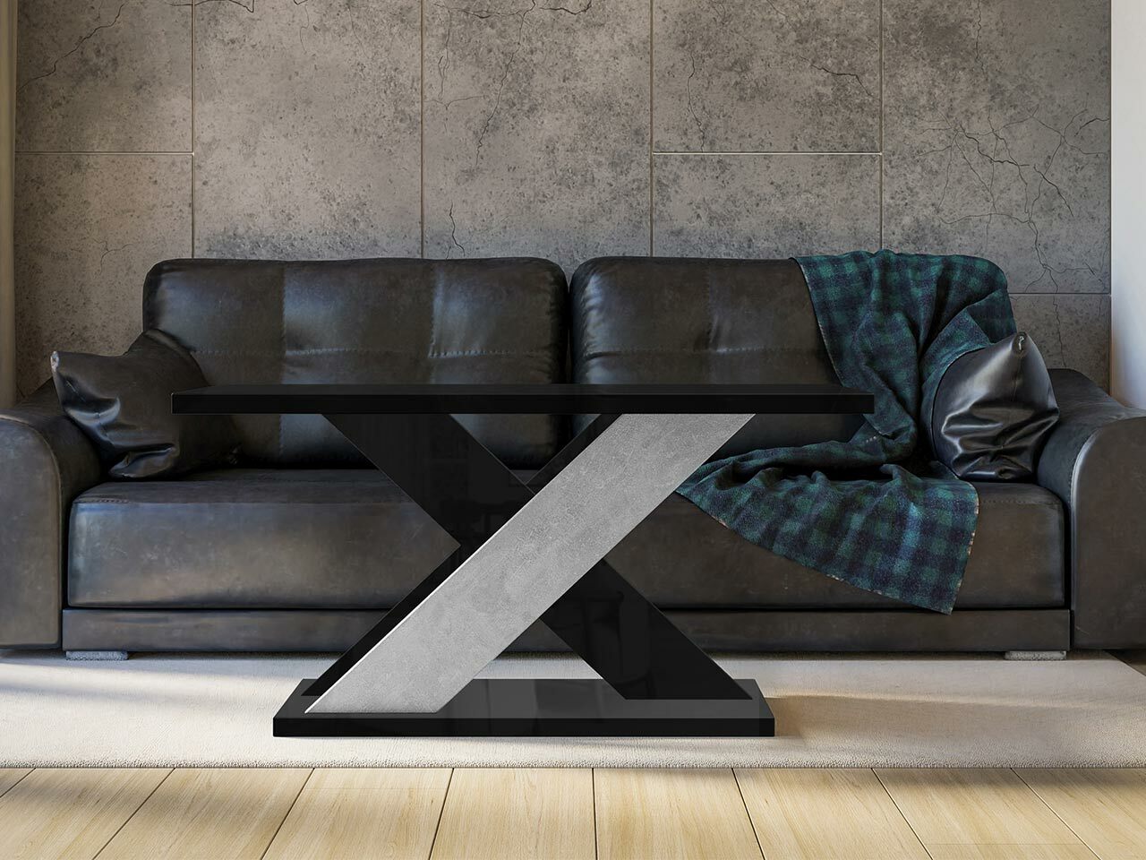 Diivanilaud Goodyear 116 (Läikiv must + Betoon)