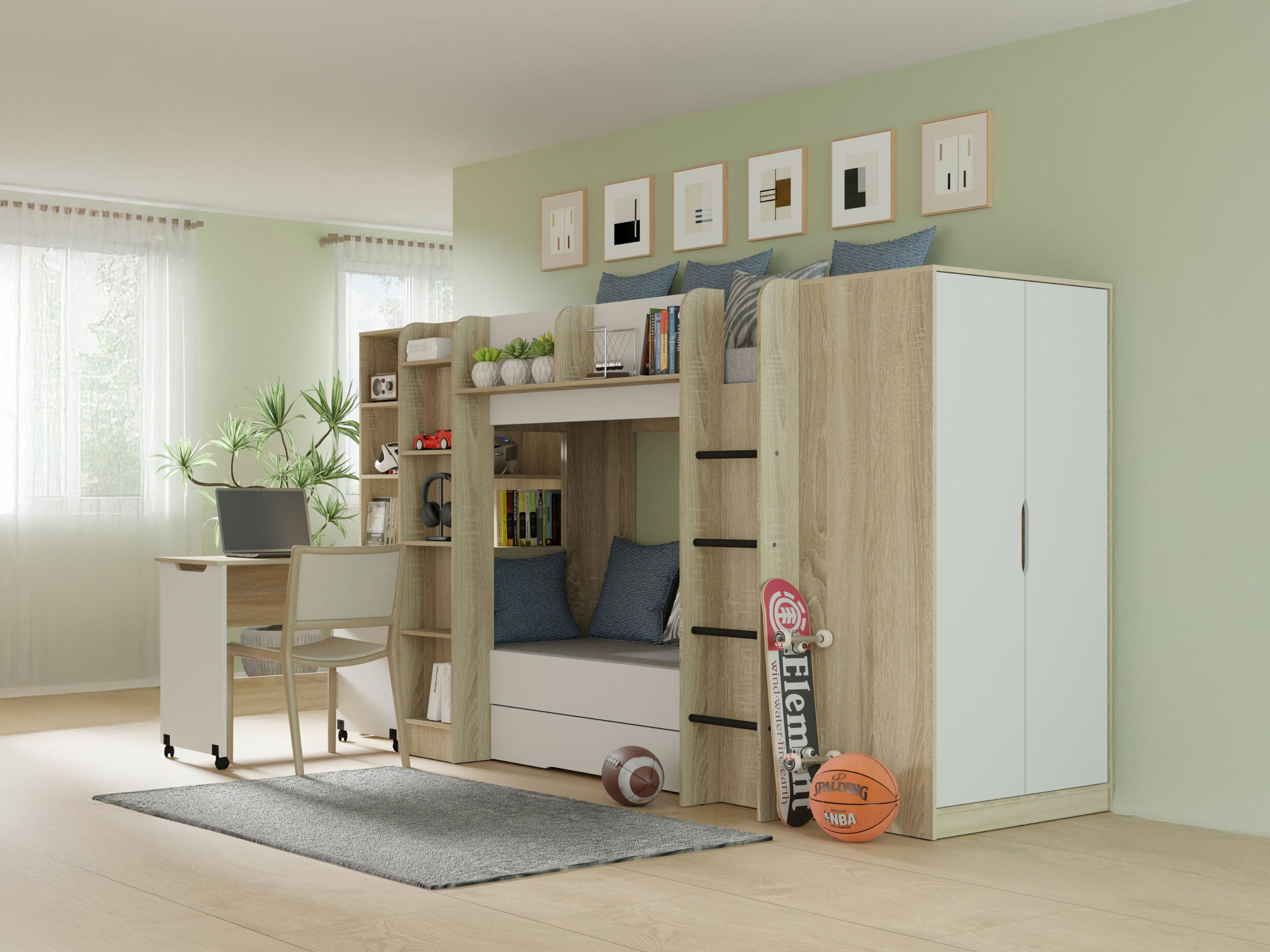 Lastetoa komplekt Elitenu 104 (Sonoma tamm + Valge)