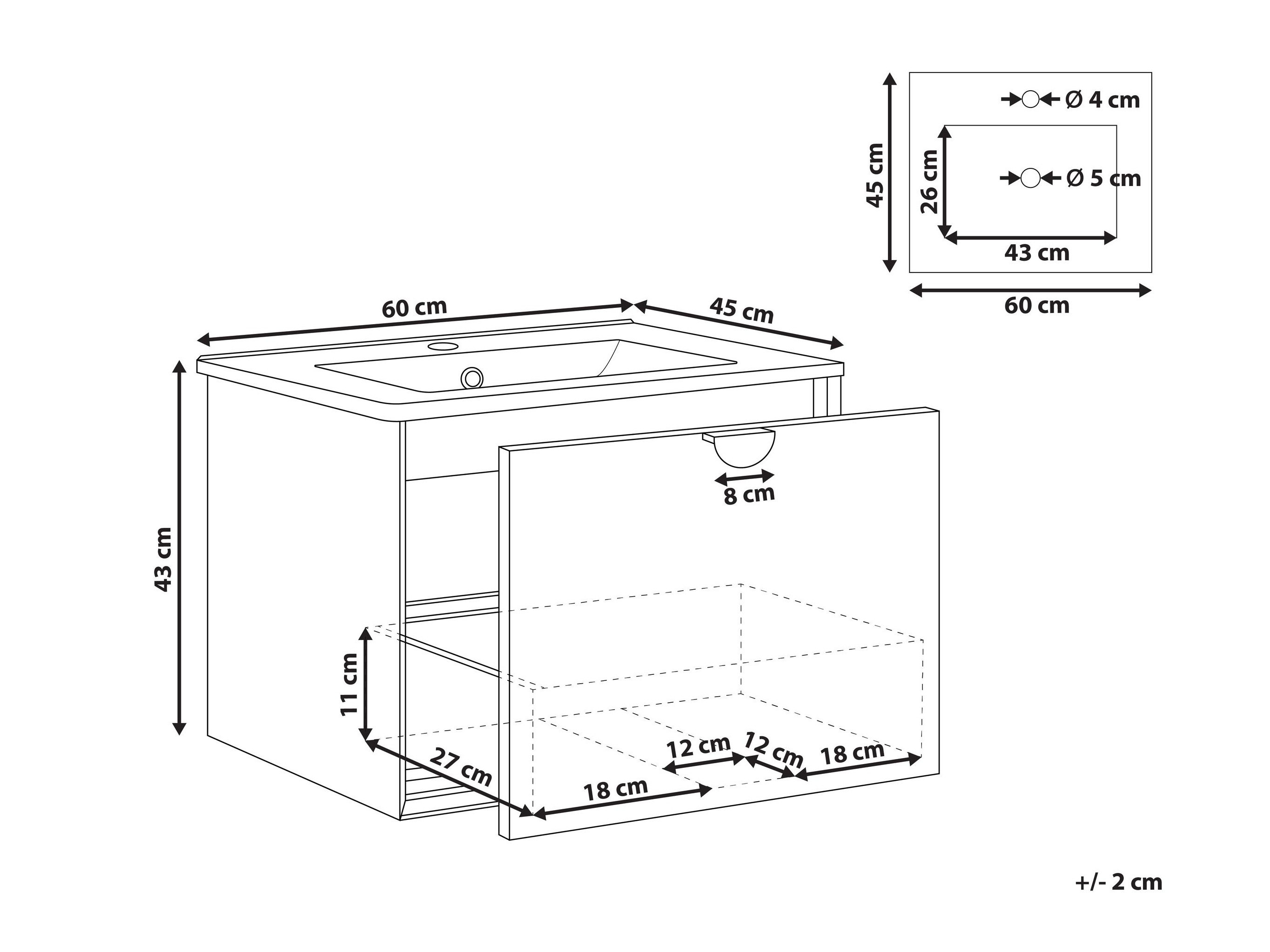 Vannitoa põrandakapp kraanikausile Berwyn 2870 (Valge)