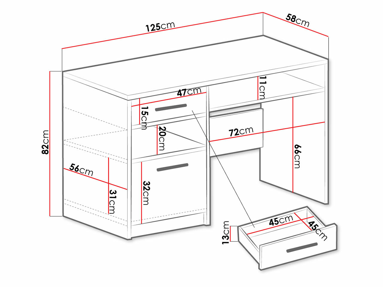 Kirjutuslaud Dortivu 158 (Valge)