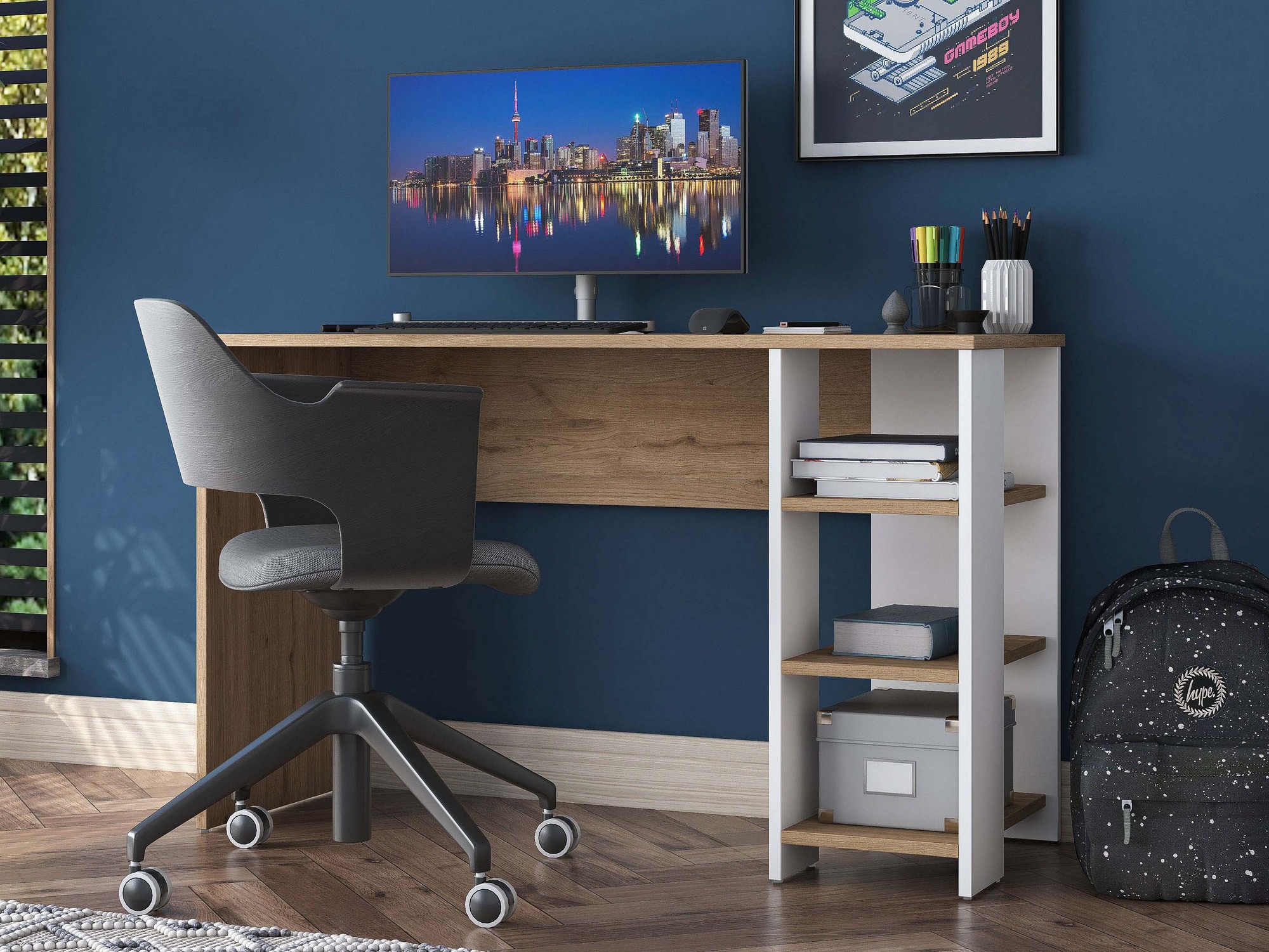 Kirjutuslaud Catdelu 109 (Valge + Pähkel)