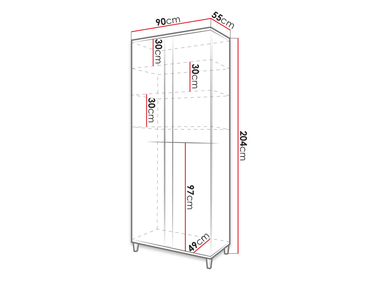 Riidekapp Livseri 114 (Valge + Läikiv valge + Ere puit)