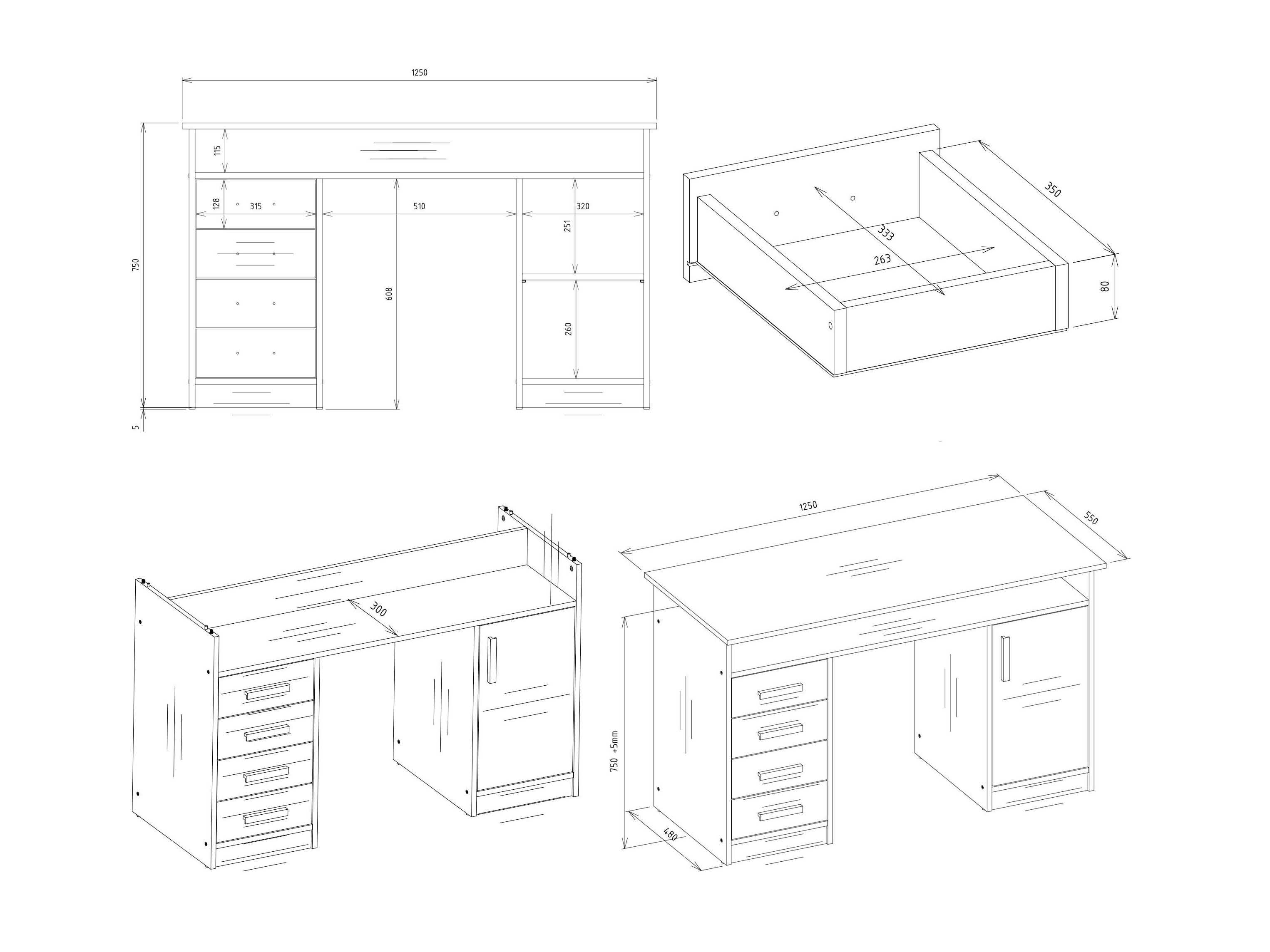 Kirjutuslaud Mandeville 329 (Valge + Antratsiit)
