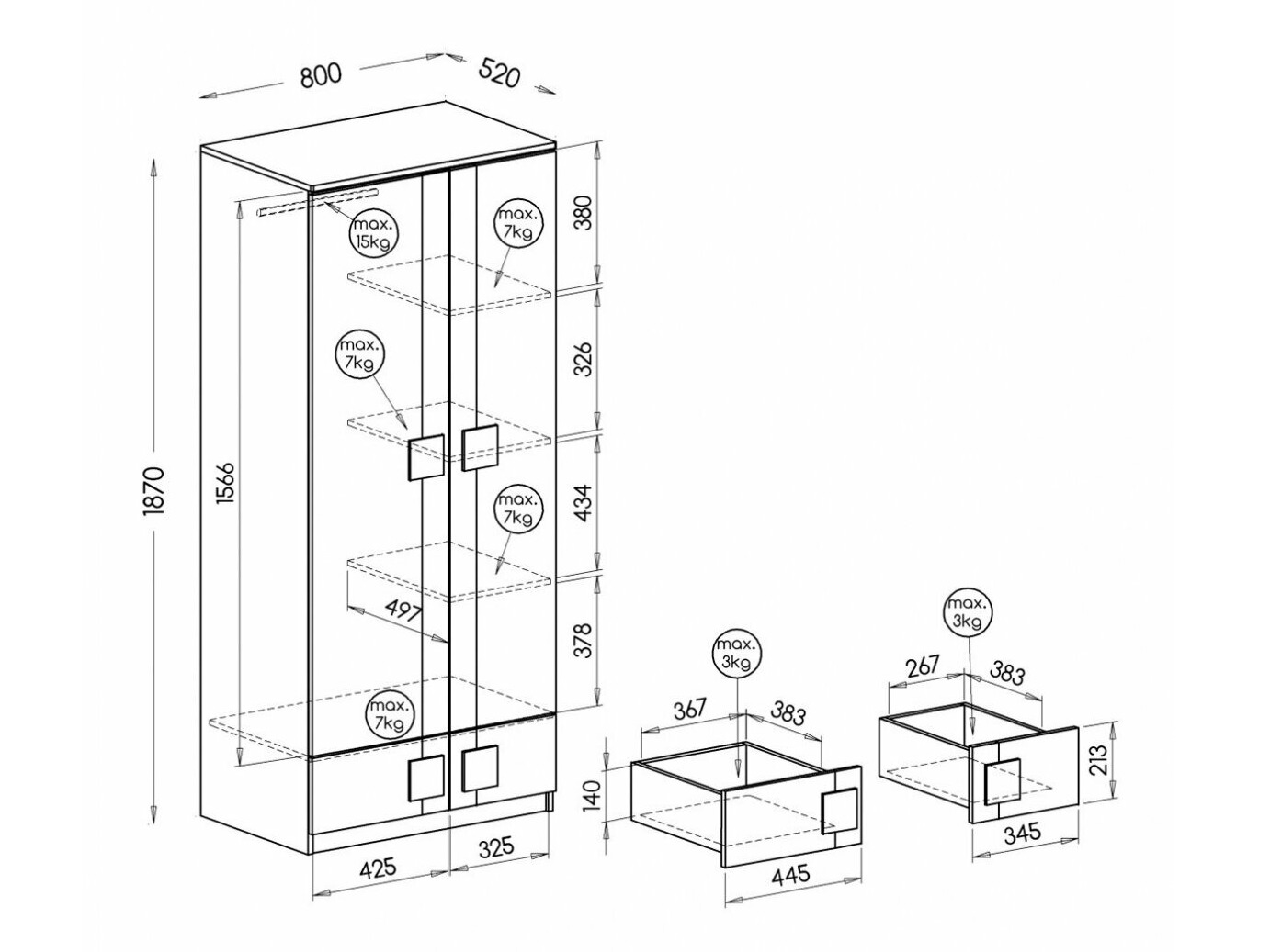 Riidekapp Elmenou 100 (Valge + Antratsiit)