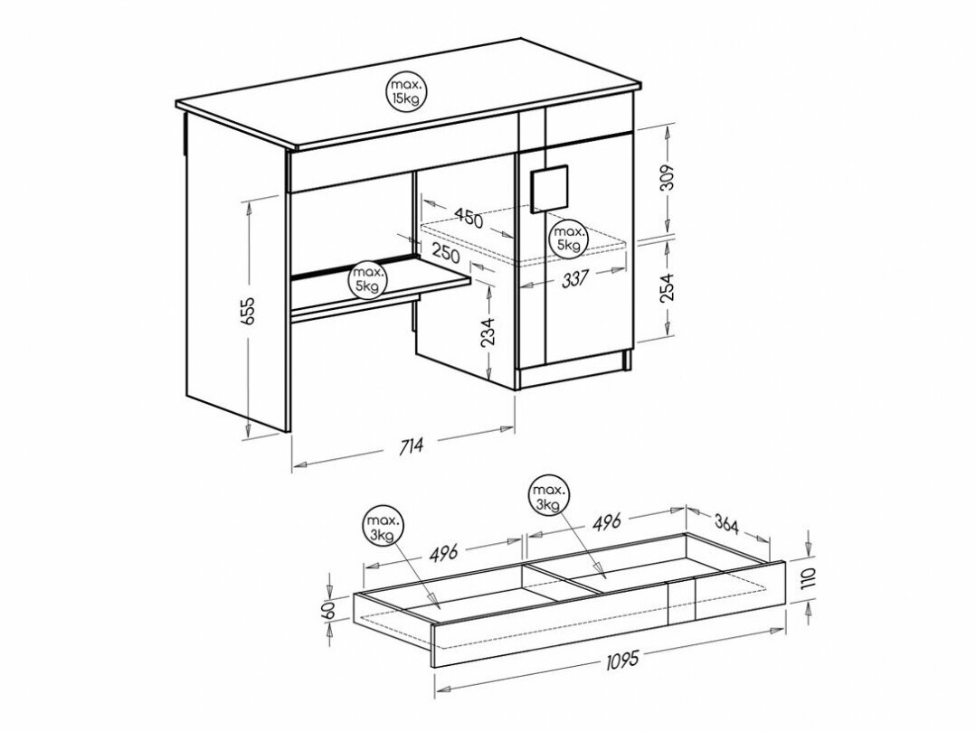 Kirjutuslaud Elmenou 105 (Valge + Antratsiit)