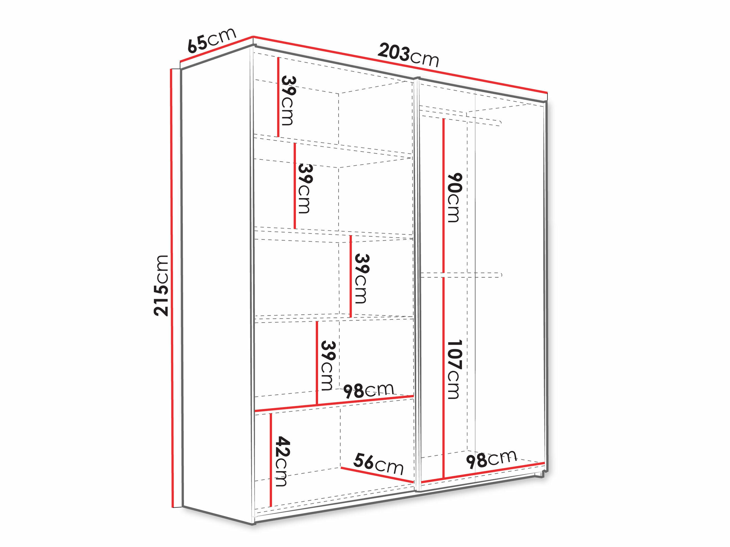 Riidekapp Honolulu 253 (Valge + Wotani tamm)