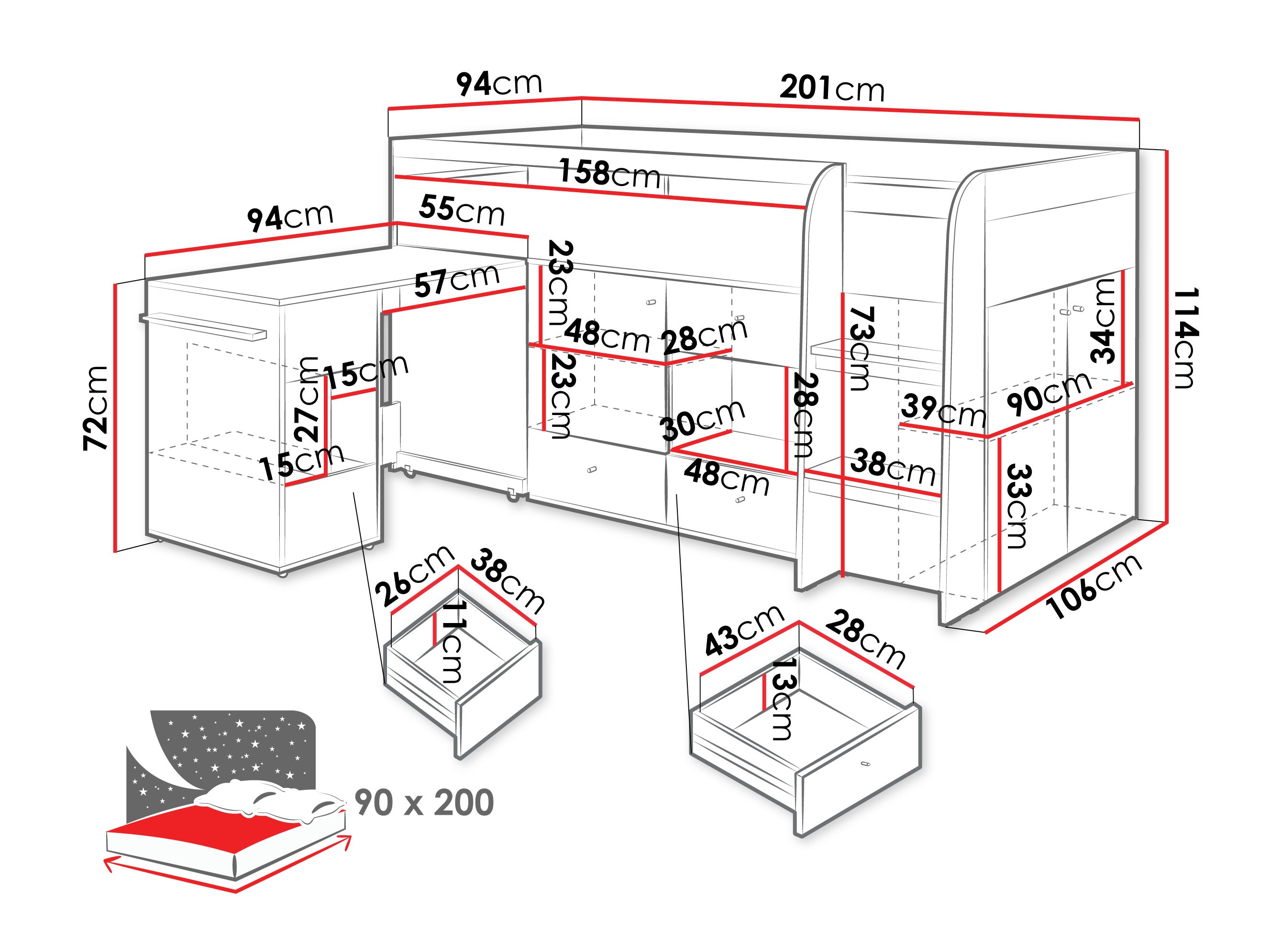 Kõrge voodi Ciravie 107