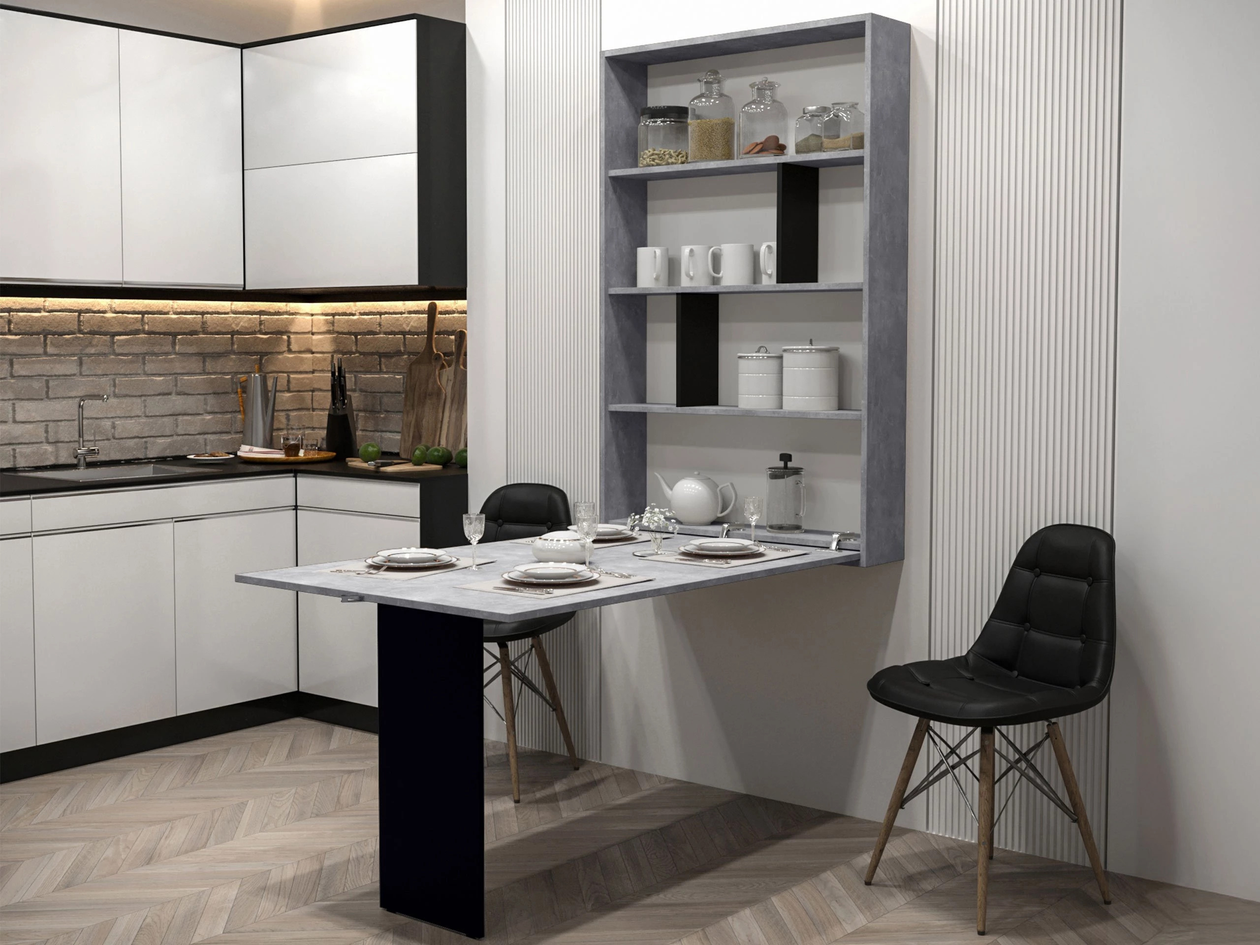 Kokkupandav laud Pinis III (Must + Betoon)