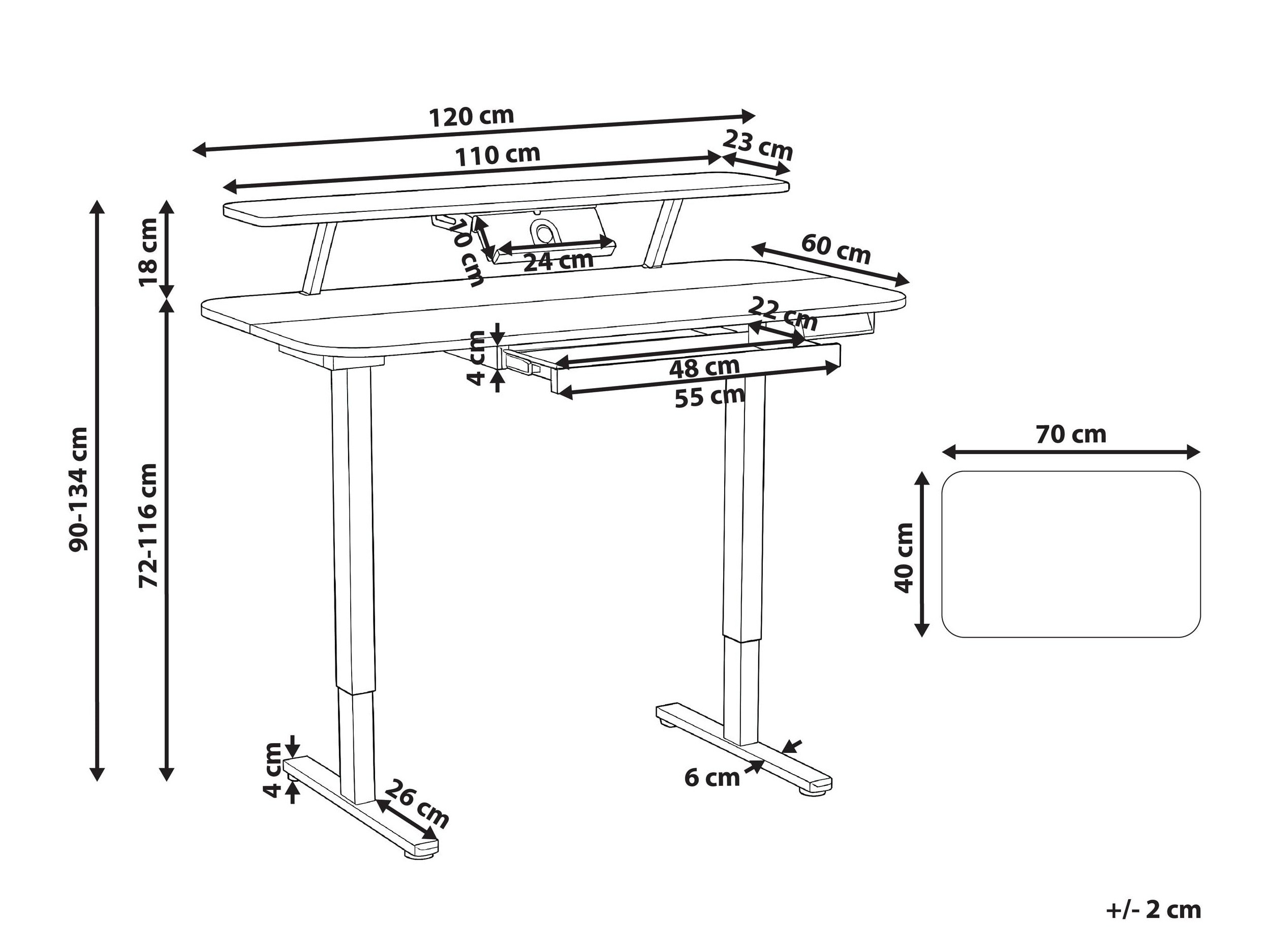 Reguleeritava kõrgusega töölaud Berwyn 3128 (Valge + Ere puit)