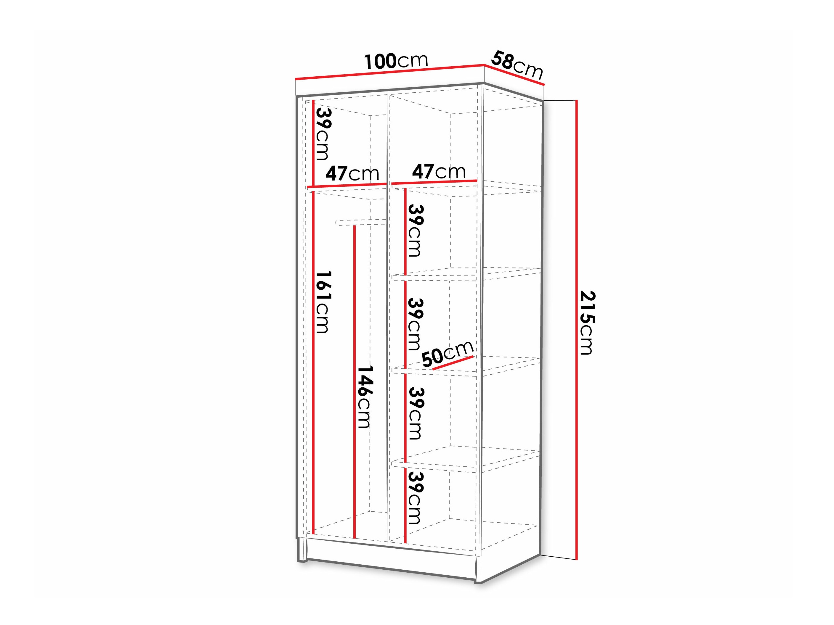 Riidekapp Closico Staton II (Valge + Must)