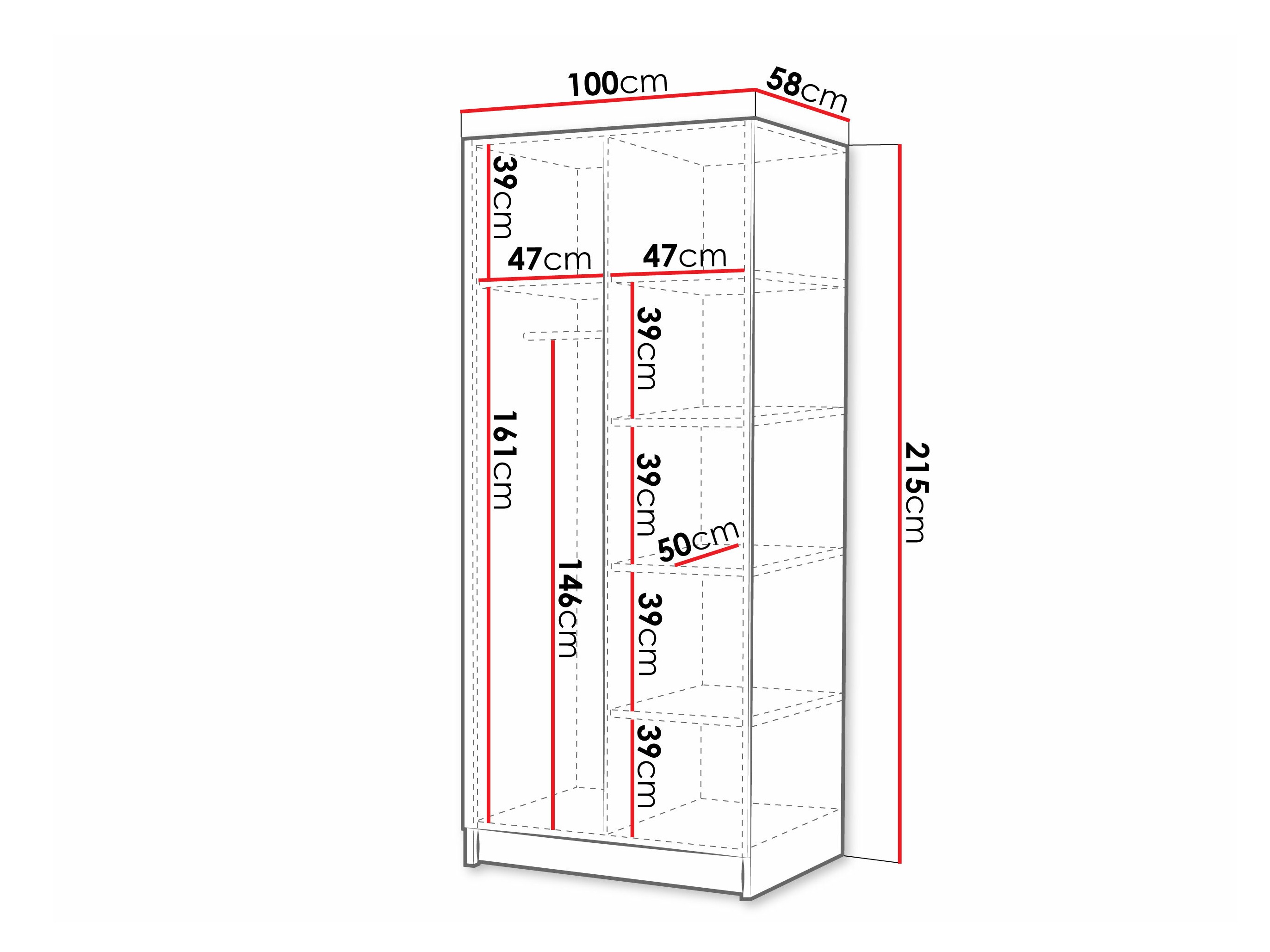 Riidekapp Closico 193 (Valge + Must)