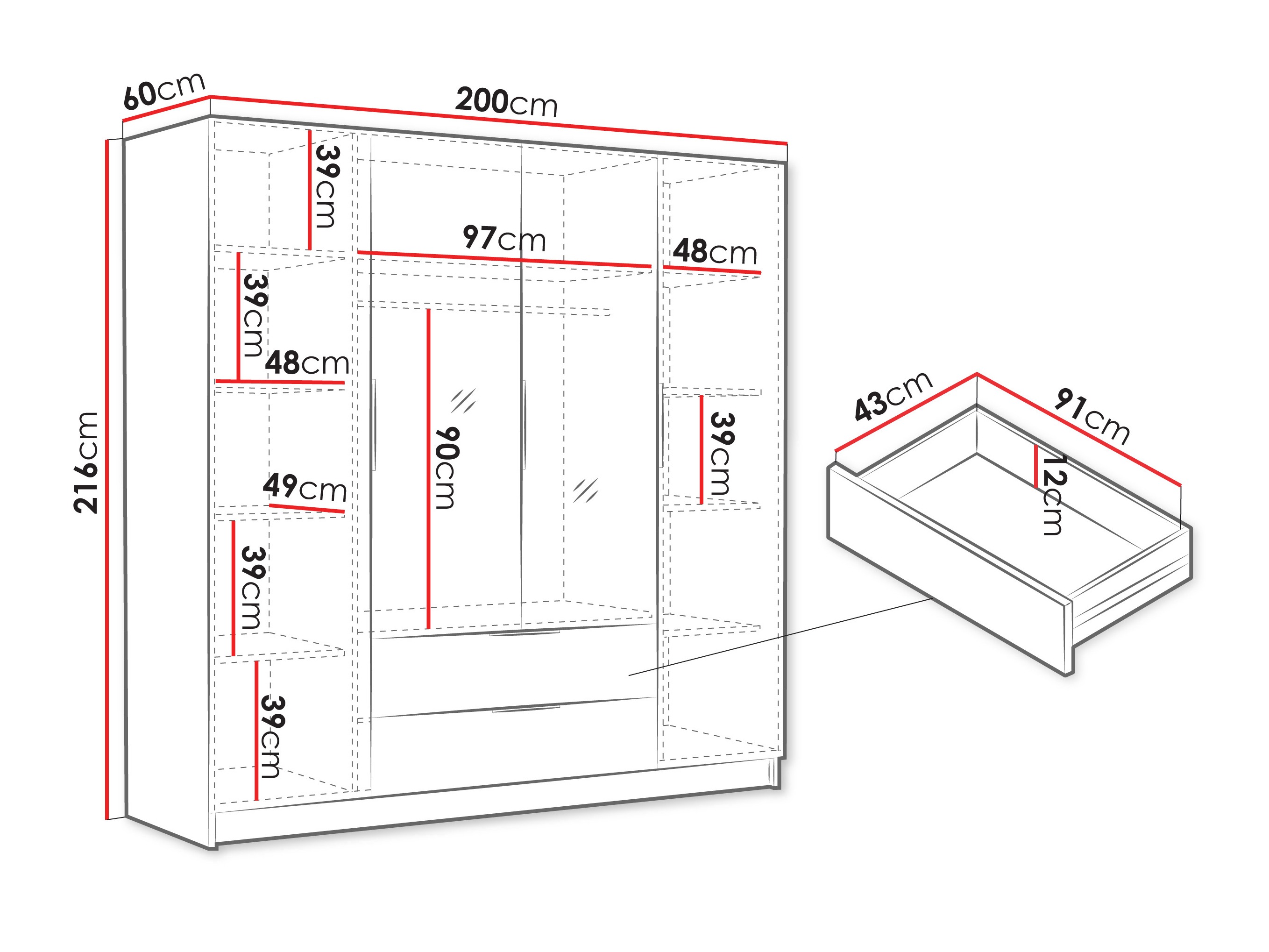 Riidekapp Closico 201 (Valge)