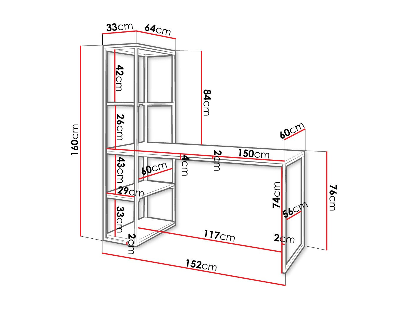 Kirjutuslaud Oswego 107 (Pruun + Must)