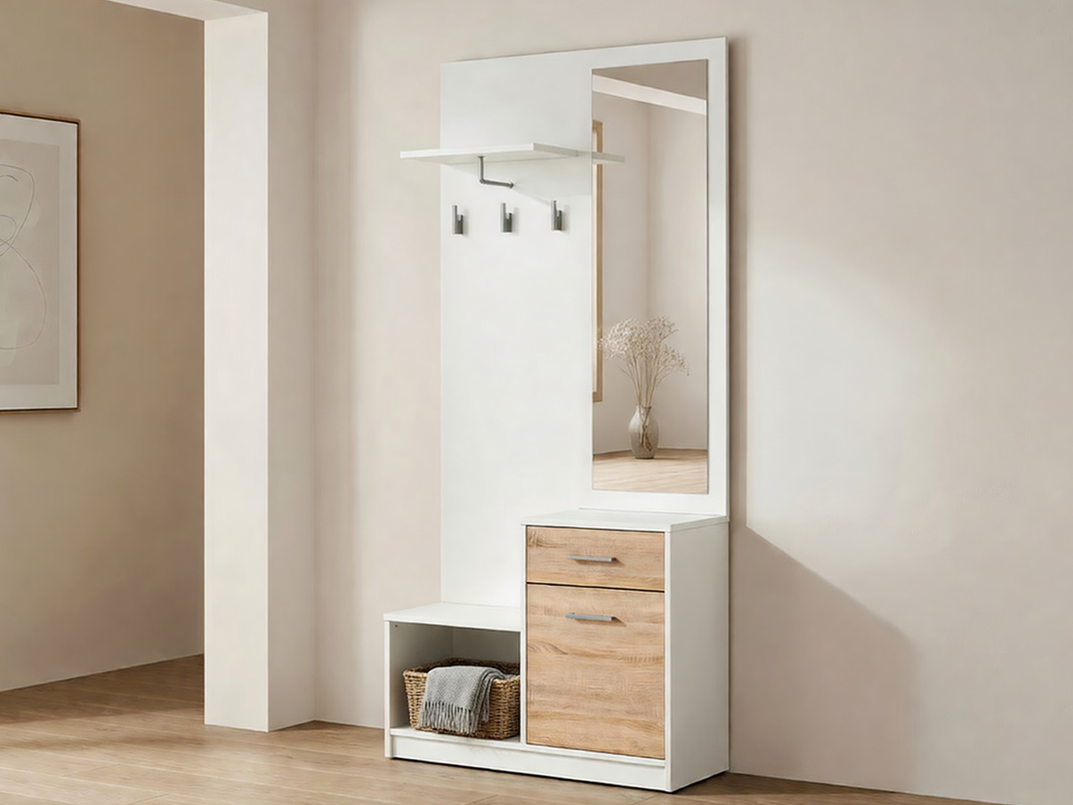 Esikukomplekt Novsore 121 (Valge + Sonoma tamm)