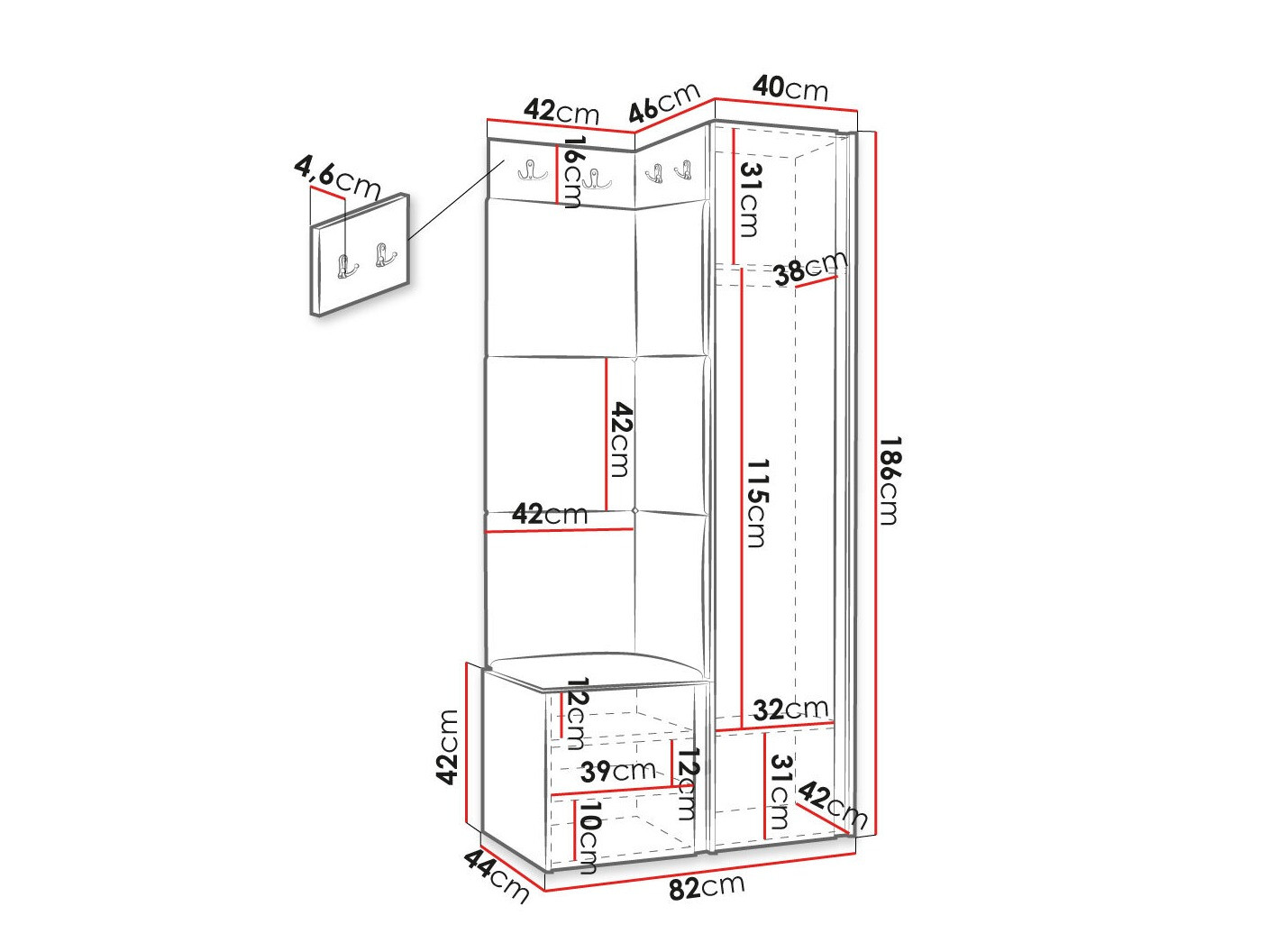 Esikukomplekt Hartford 382 (Must)