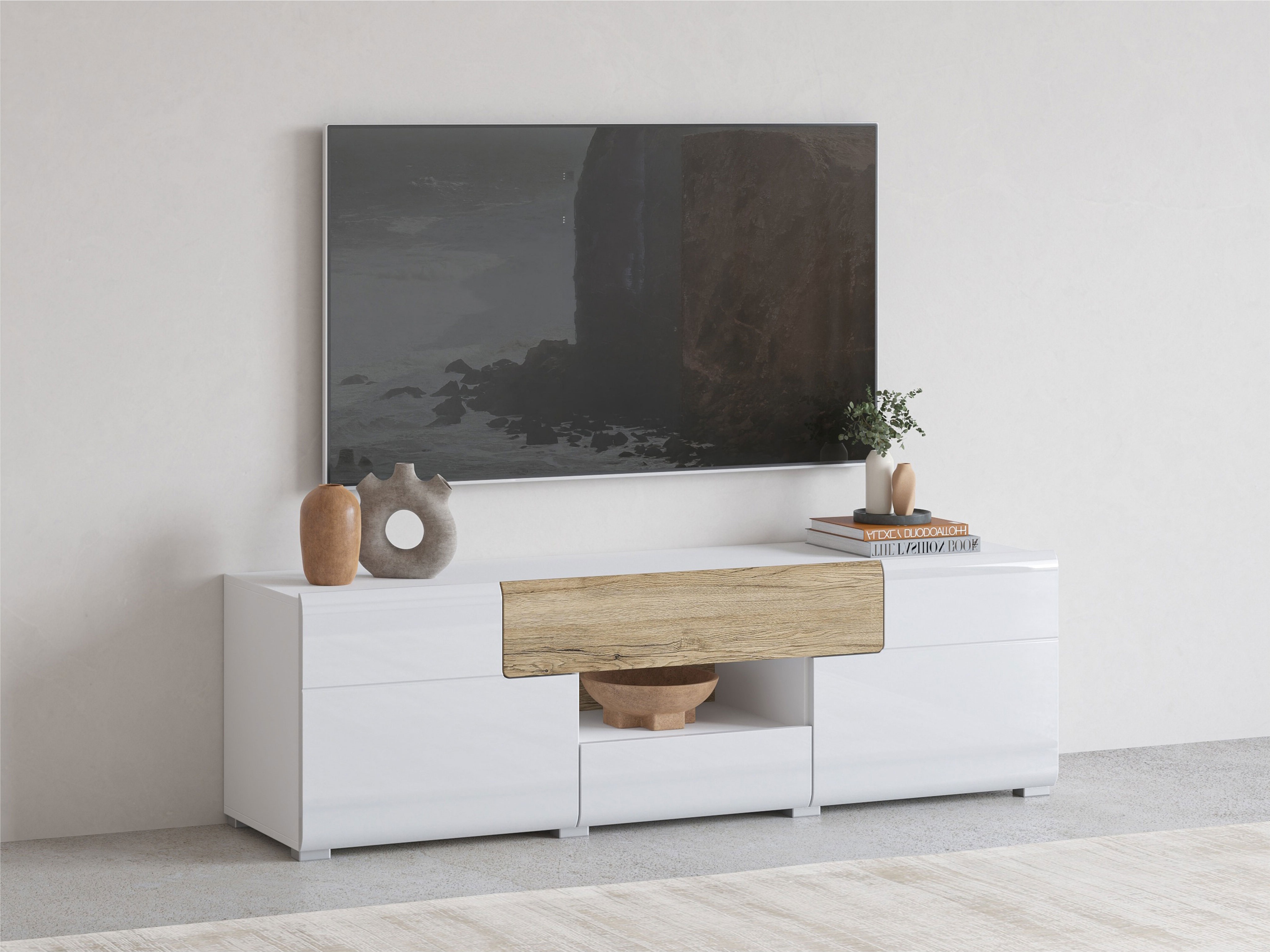 TV-alus Torsone 101 (Valge + Läikiv valge + San remo tamm)