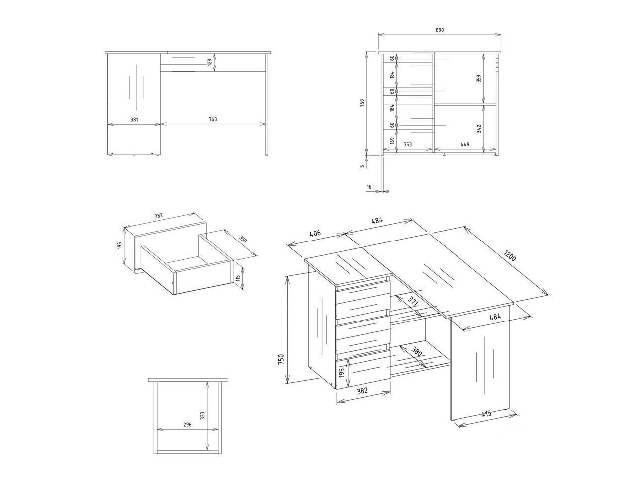 Kontori nurgalaud Mandeville 365 (Vasak)