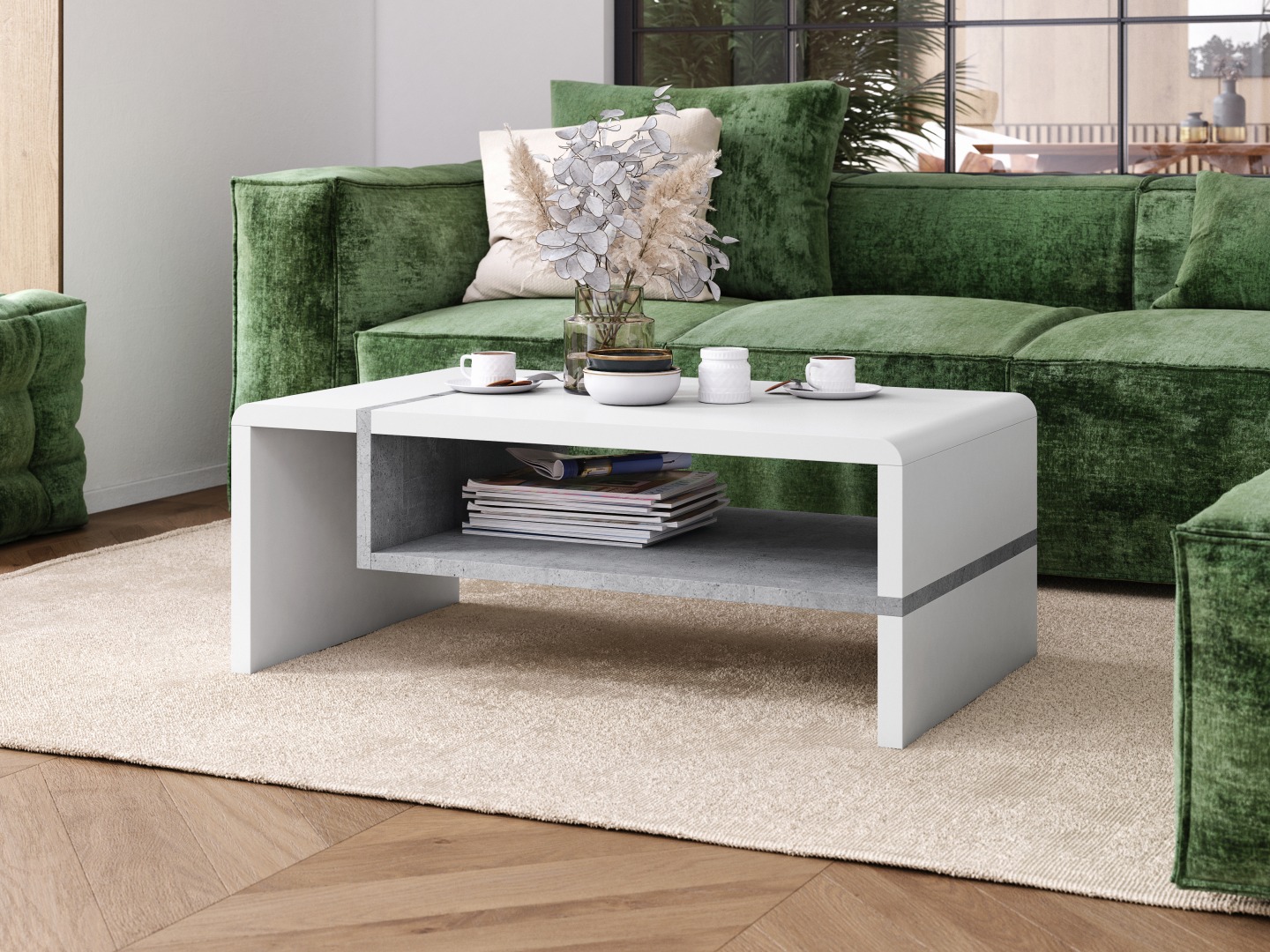 Diivanilaud Glendale 102 (Valge + Betoon)