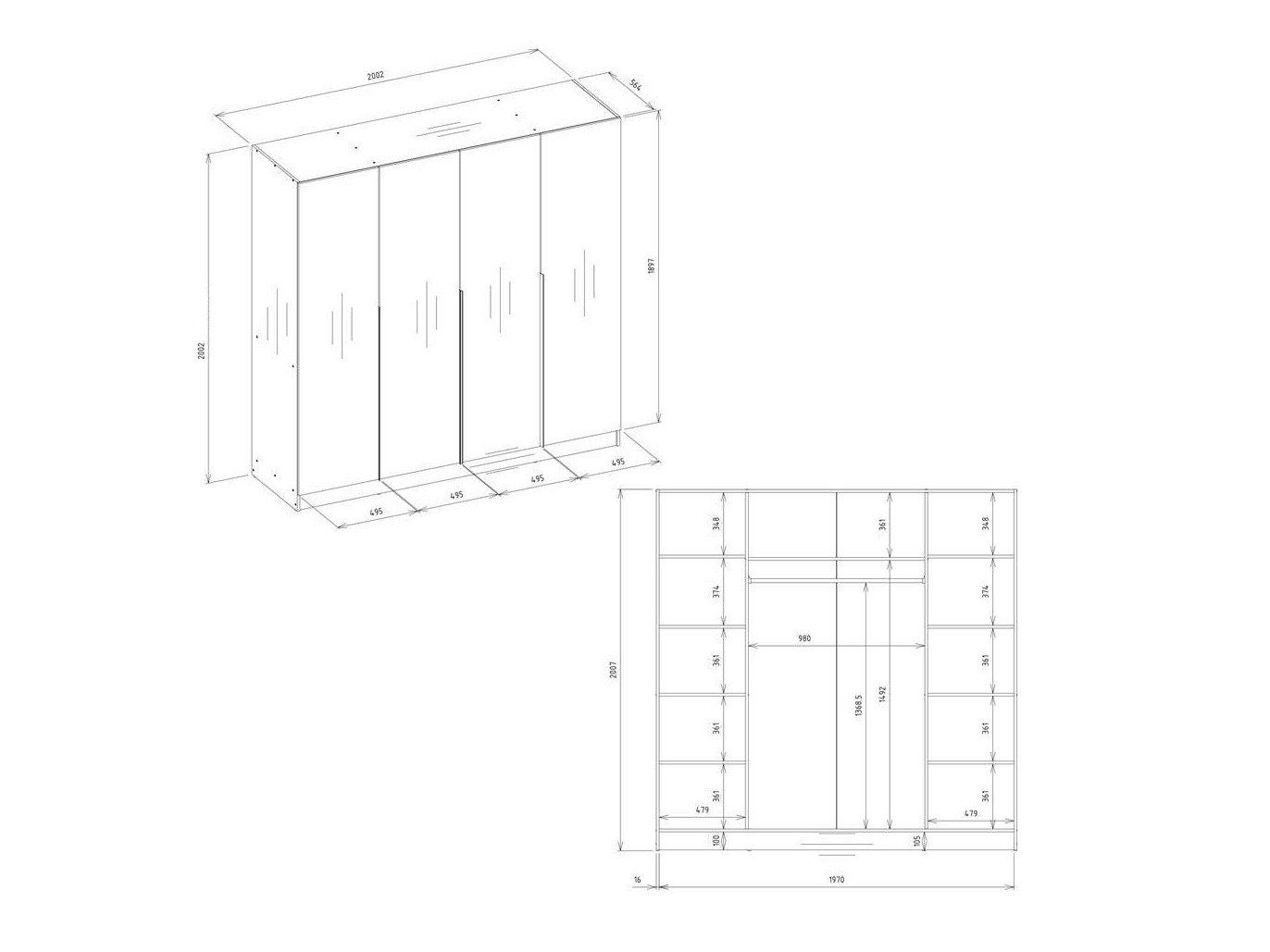 Riidekapp Mandeville 370 (Valge + Must)