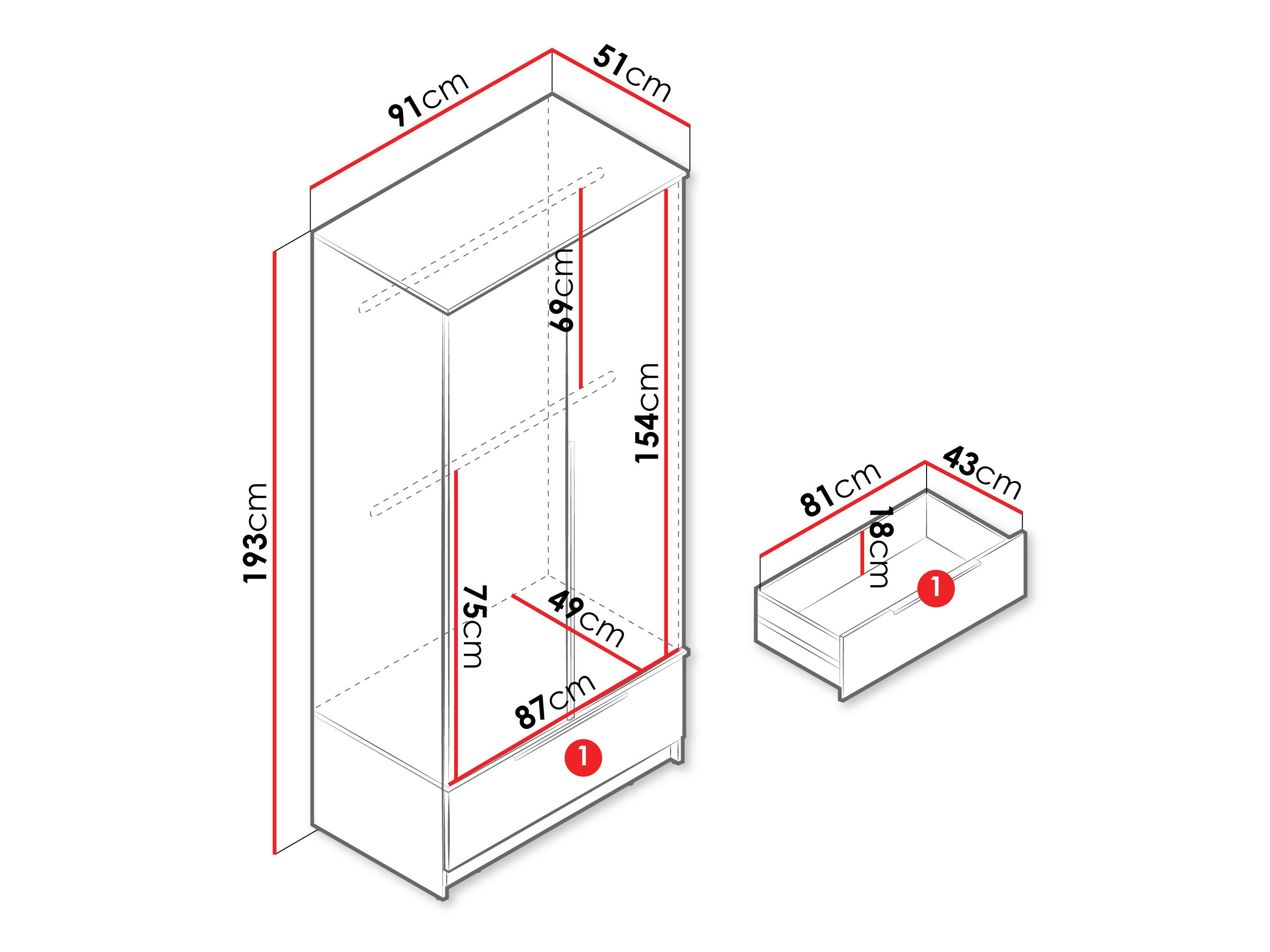 Riidekapp Sarasota 200 (Valge)