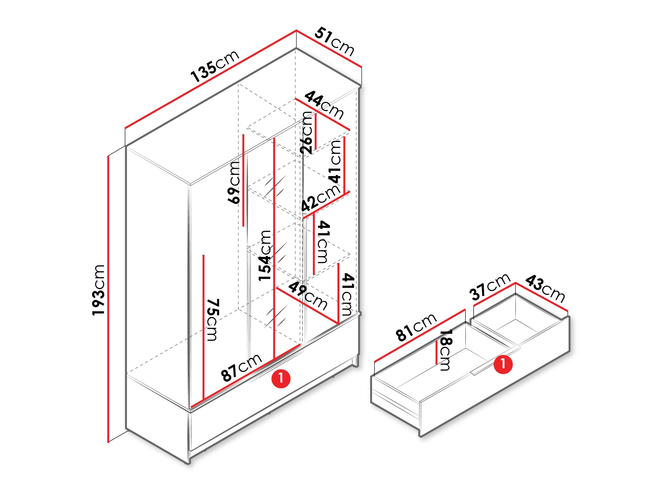 Riidekapp Sarasota 201 (Valge)