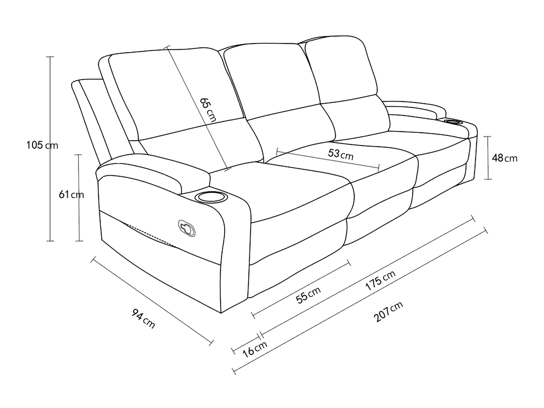 Diivan recliner Denton 1566 (Must)